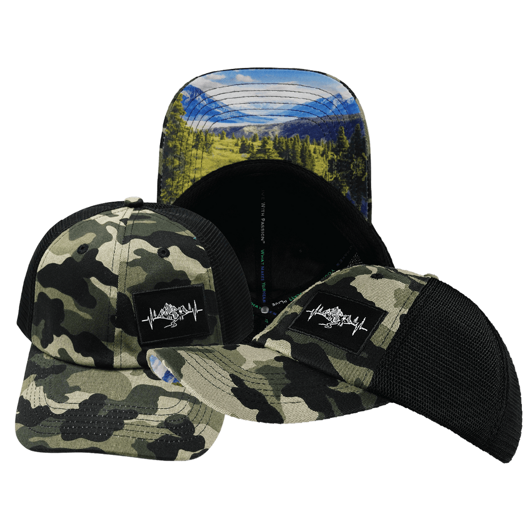 Mountains Hat - Dad Hat - Camo / Black - Soft Trucker Mesh
