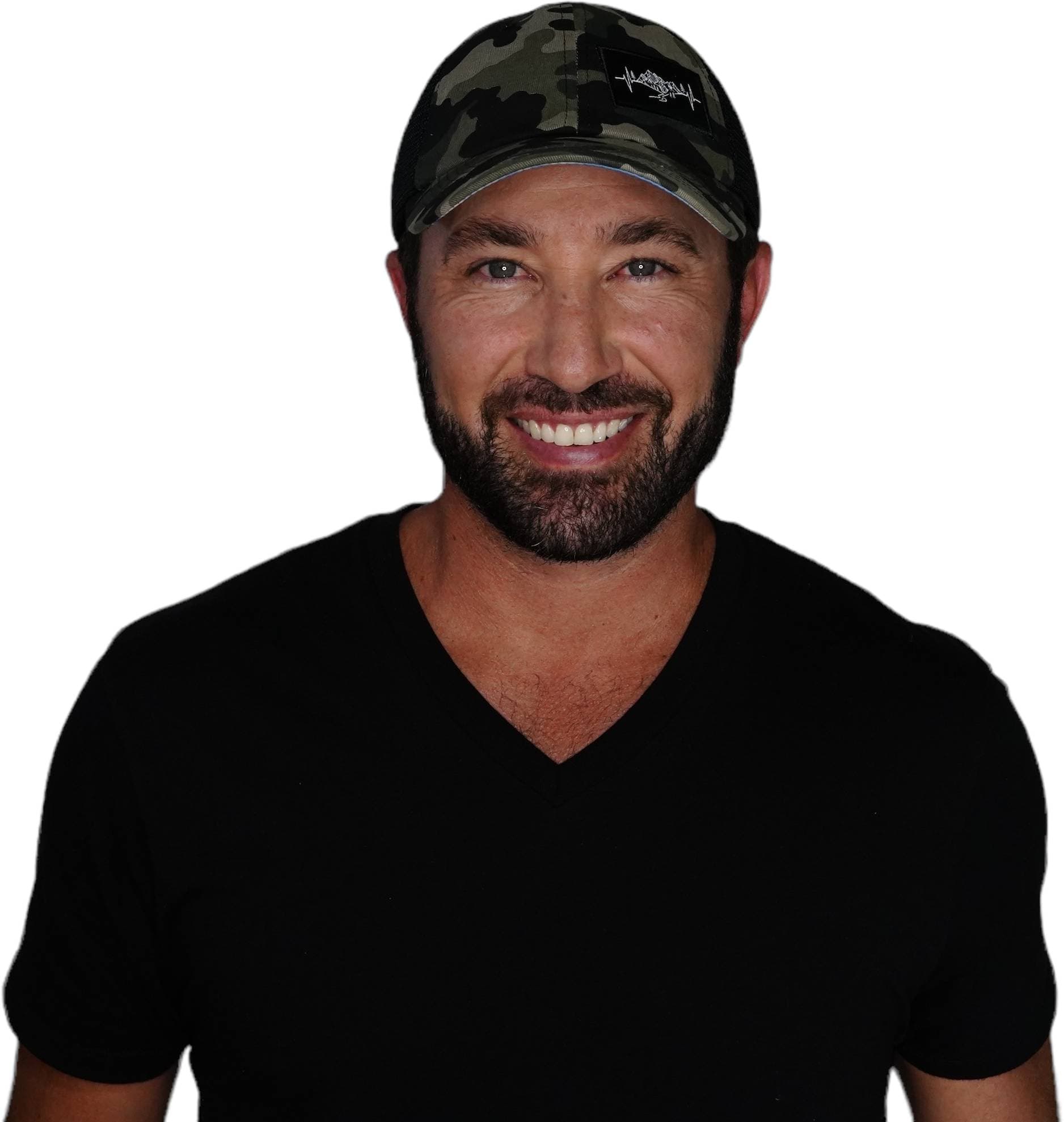 Mountains Hat - Dad Hat - Camo / Black - Soft Trucker Mesh
