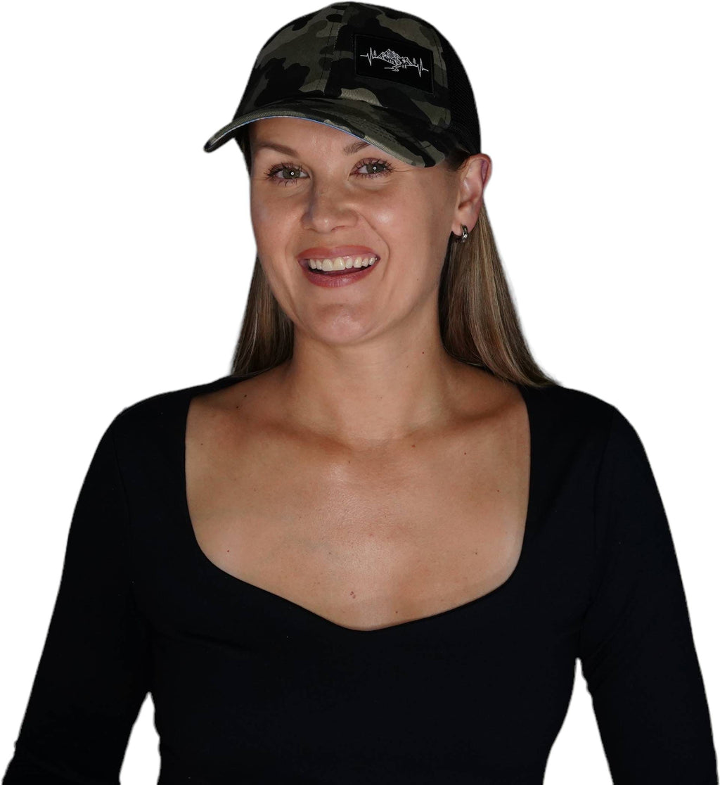 Mountains Hat - Dad Hat - Camo / Black - Soft Trucker Mesh