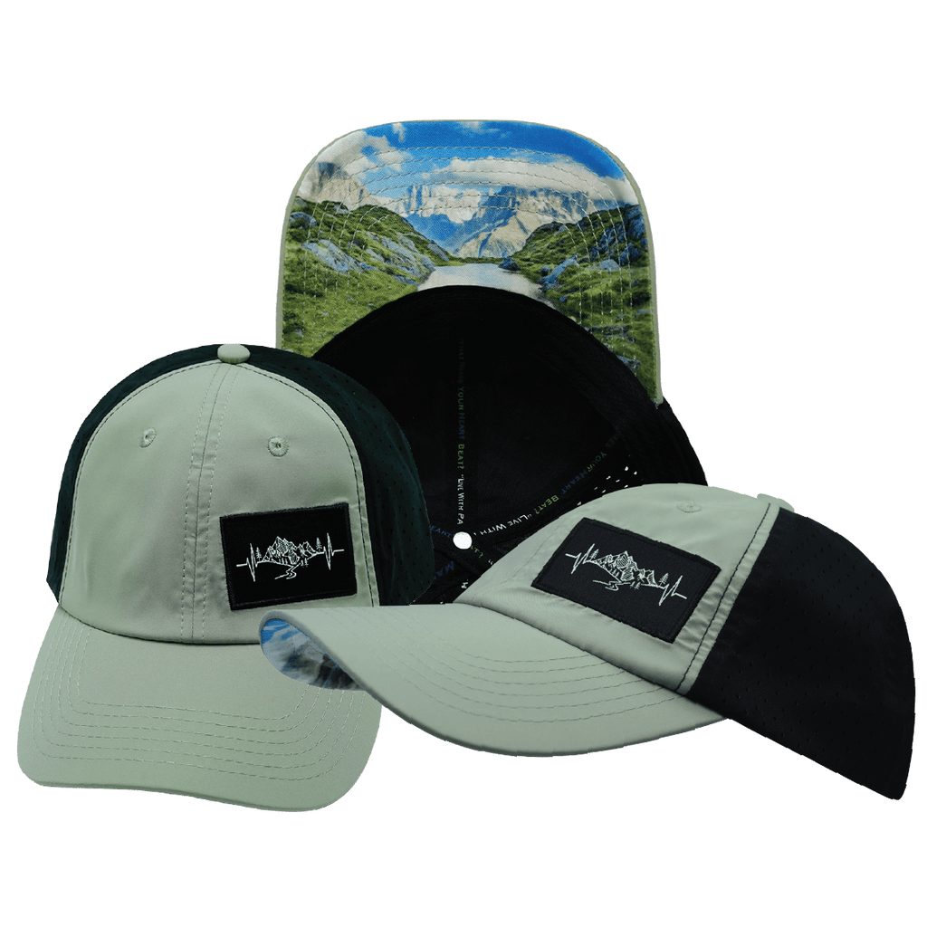 Mountains Hat - Dad Hat - Green / Black - Laser Mesh