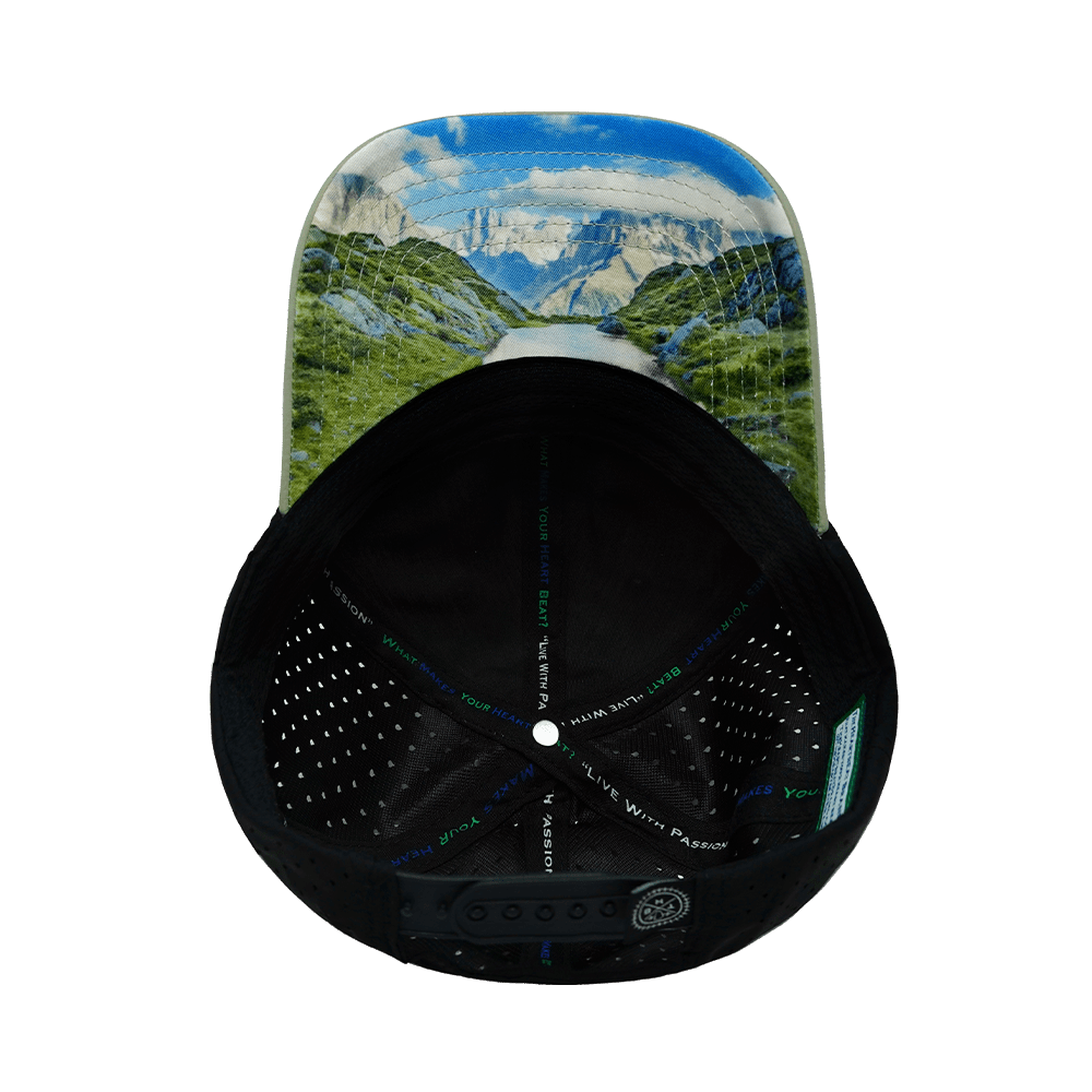 Mountains Hat - Dad Hat - Green / Black - Laser Mesh