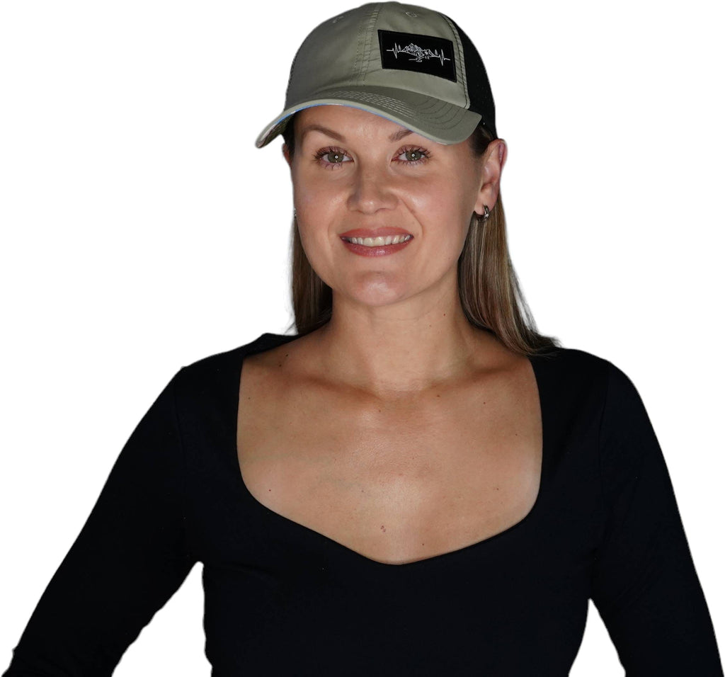 Mountains Hat - Dad Hat - Green / Black - Laser Mesh