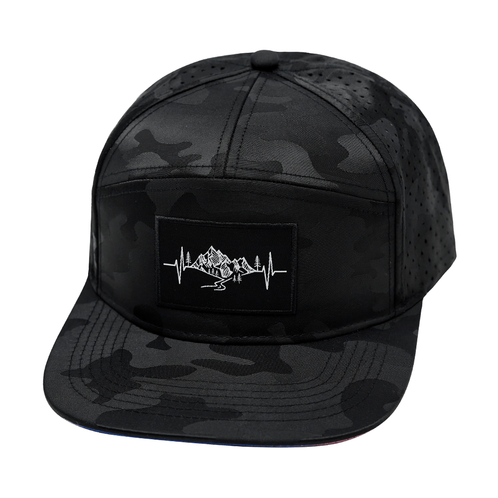 Mountains Hat - Flat Bill - Black Camo - Laser Mesh