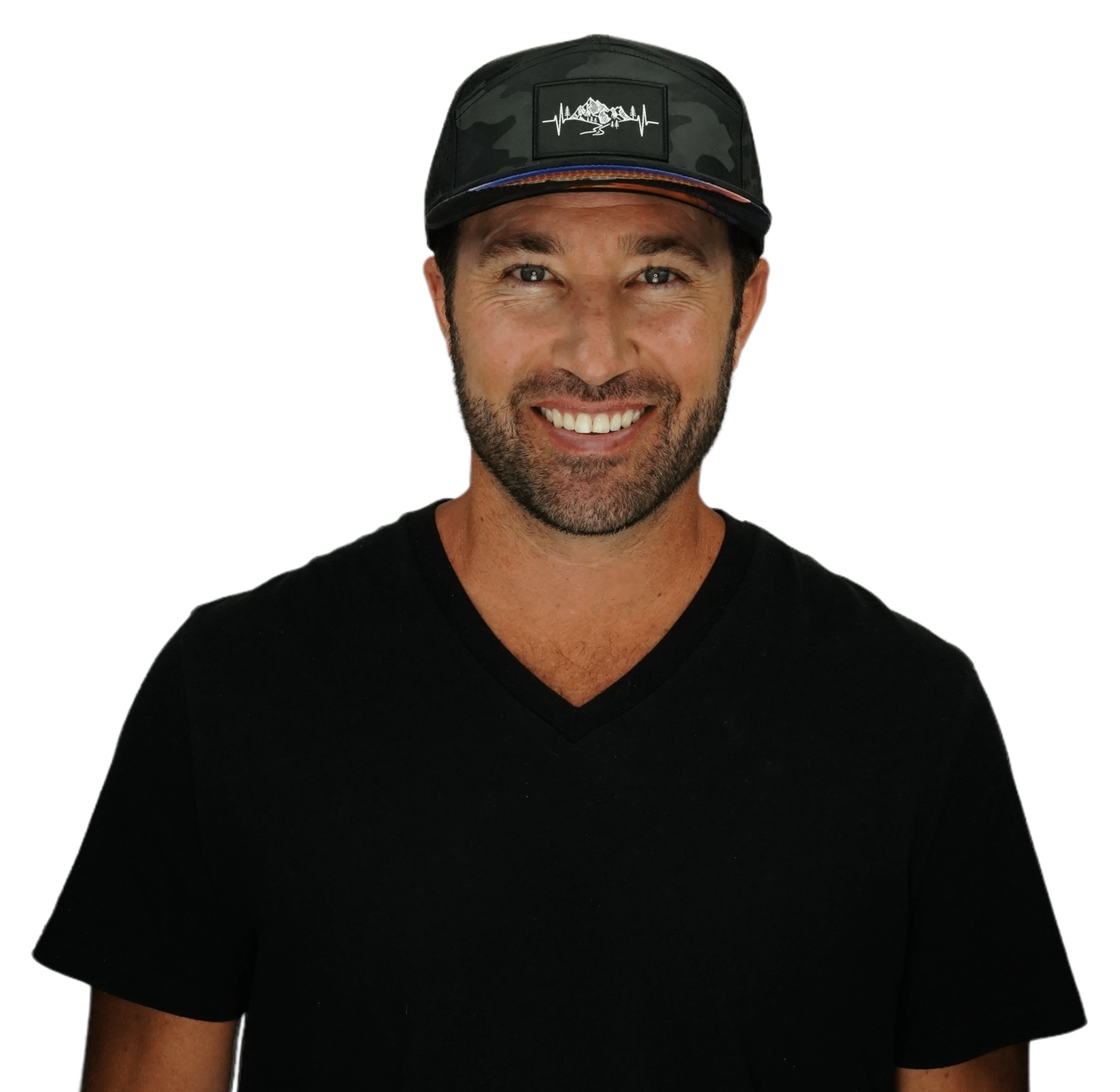 Mountains Hat - Flat Bill - Black Camo - Laser Mesh