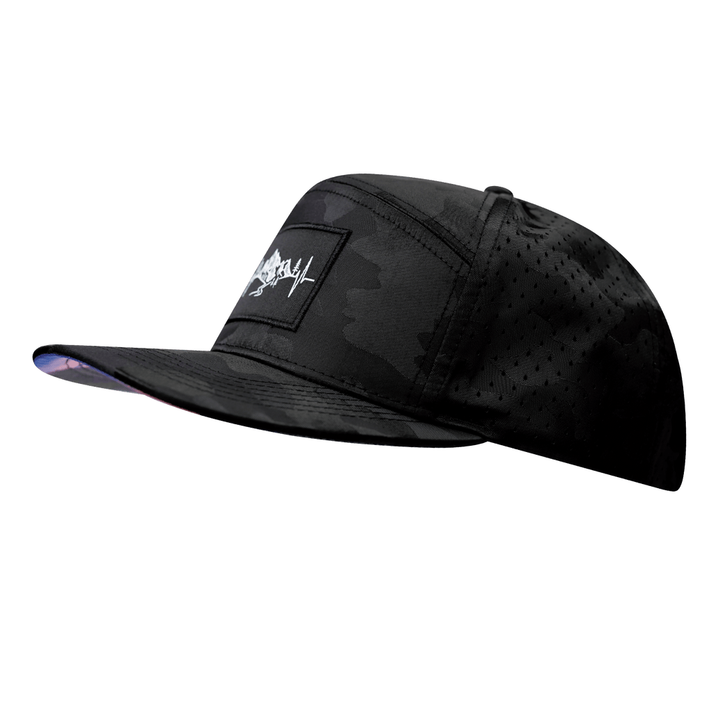 Mountains Hat - Flat Bill - Black Camo - Laser Mesh