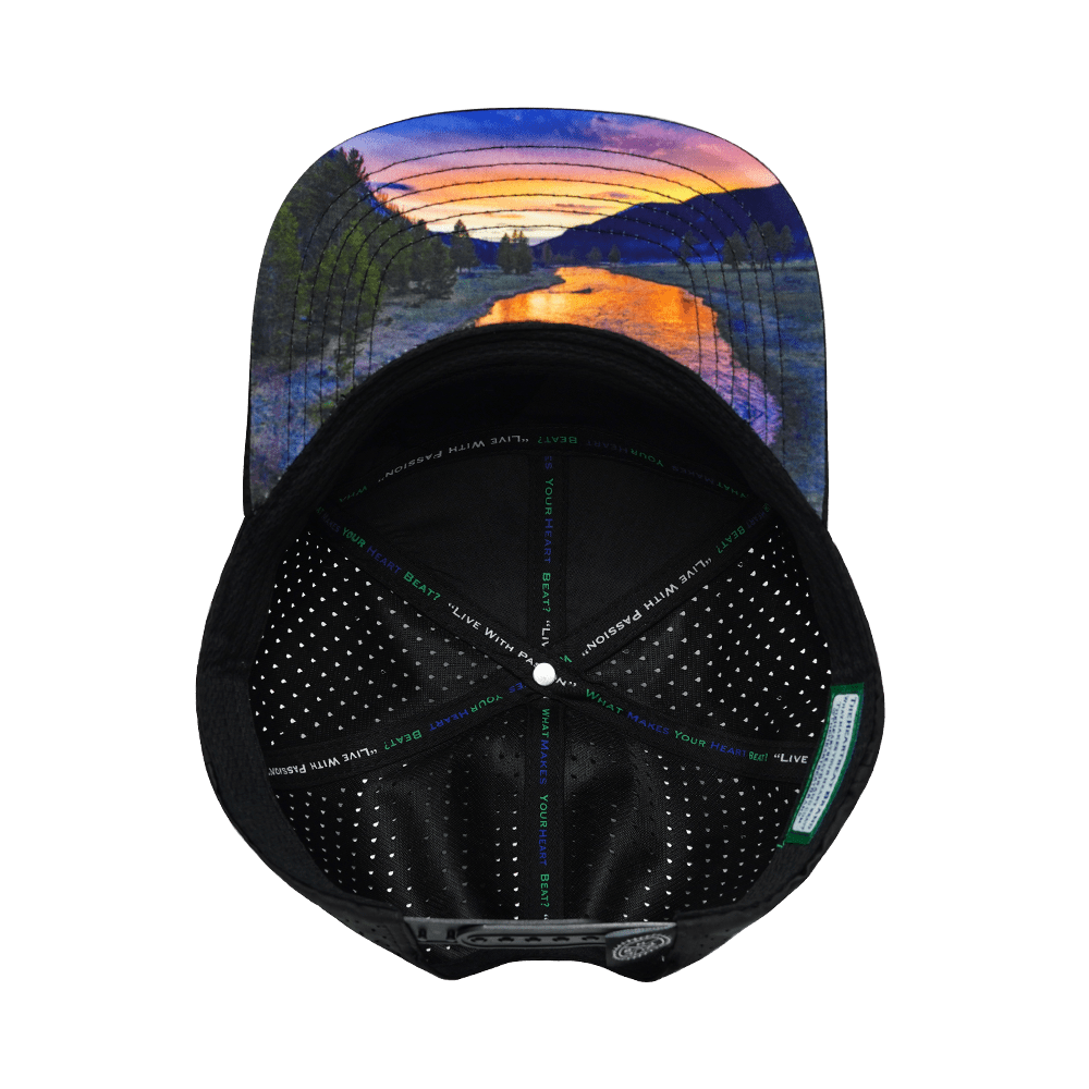Mountains Hat - Flat Bill - Black Camo - Laser Mesh