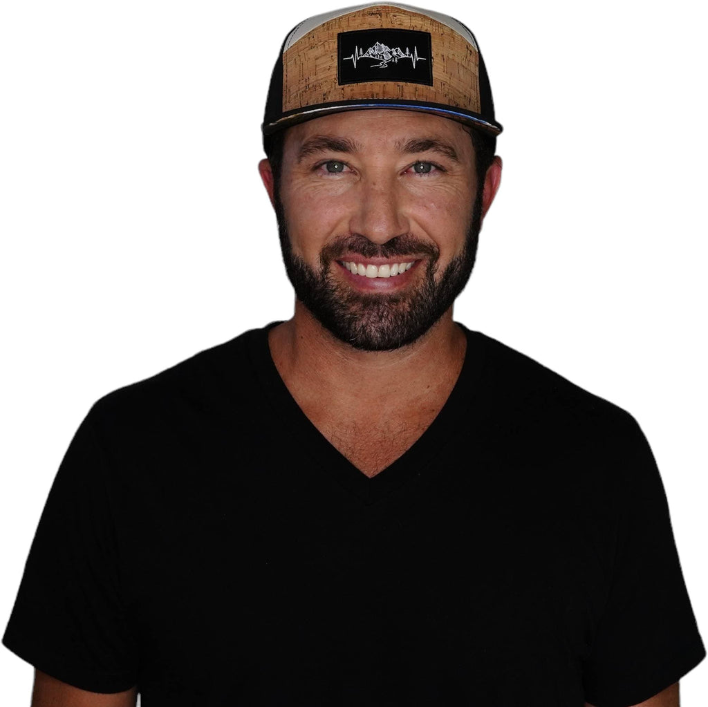 Mountains Hat - Flat Bill - Cork - Black / Cream - Laser Mesh