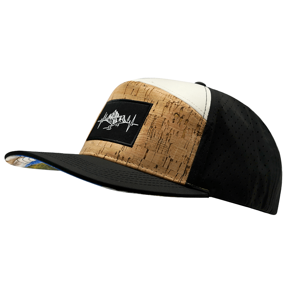 Mountains Hat - Flat Bill - Cork - Black / Cream - Laser Mesh