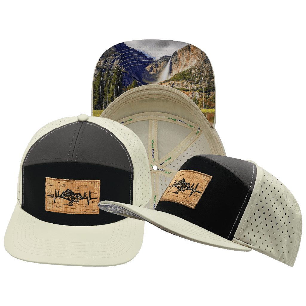 Mountains Hat - Flat Bill - Cream / Black / Charcoal - Laser Mesh