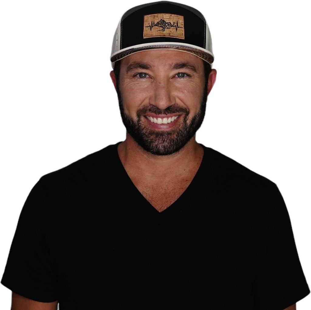 Mountains Hat - Flat Bill - Cream / Black / Charcoal - Laser Mesh