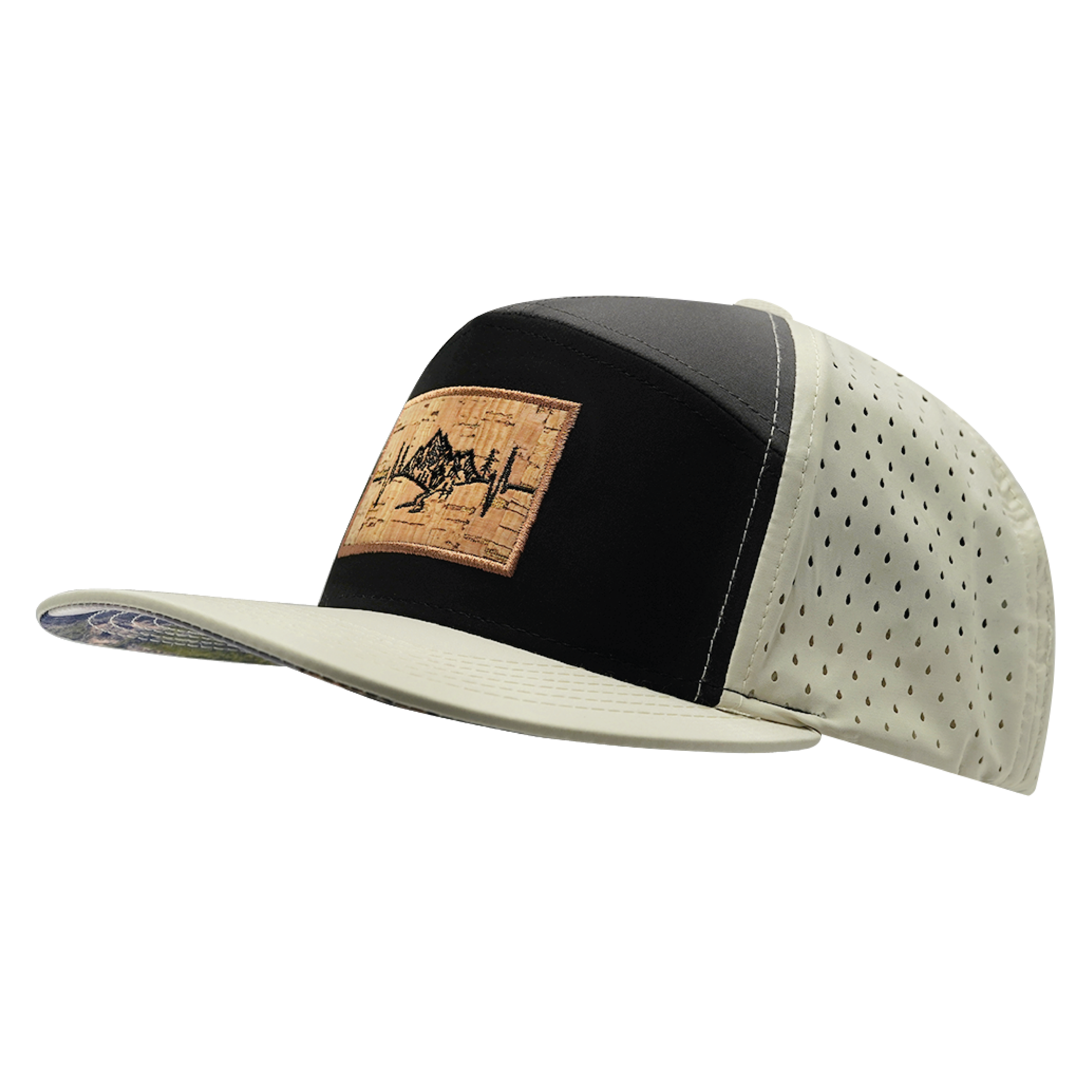 Mountains Hat - Flat Bill - Cream / Black / Charcoal - Laser Mesh