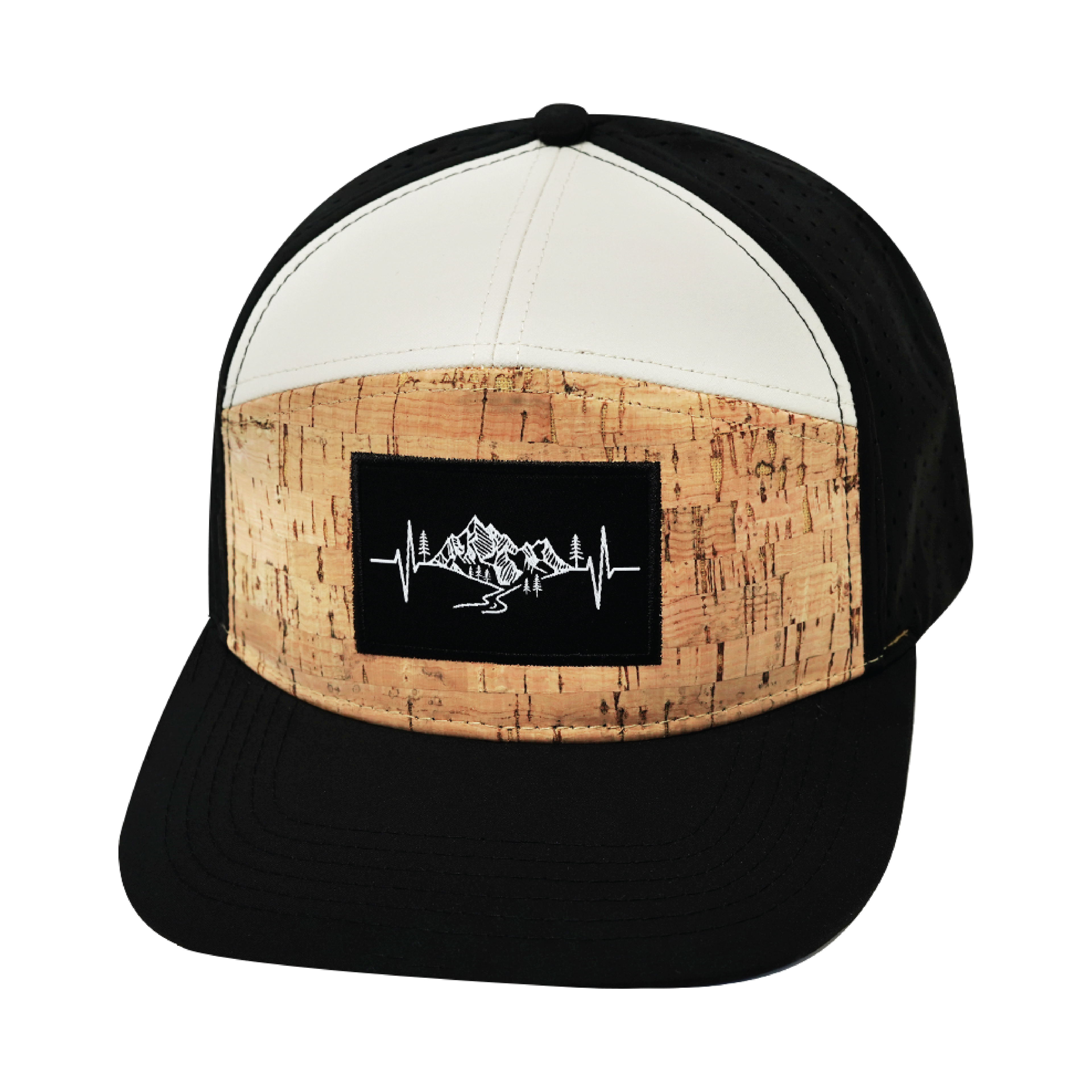Mountains Hat - Flat Bill - Cork - Black / Cream - Laser Mesh
