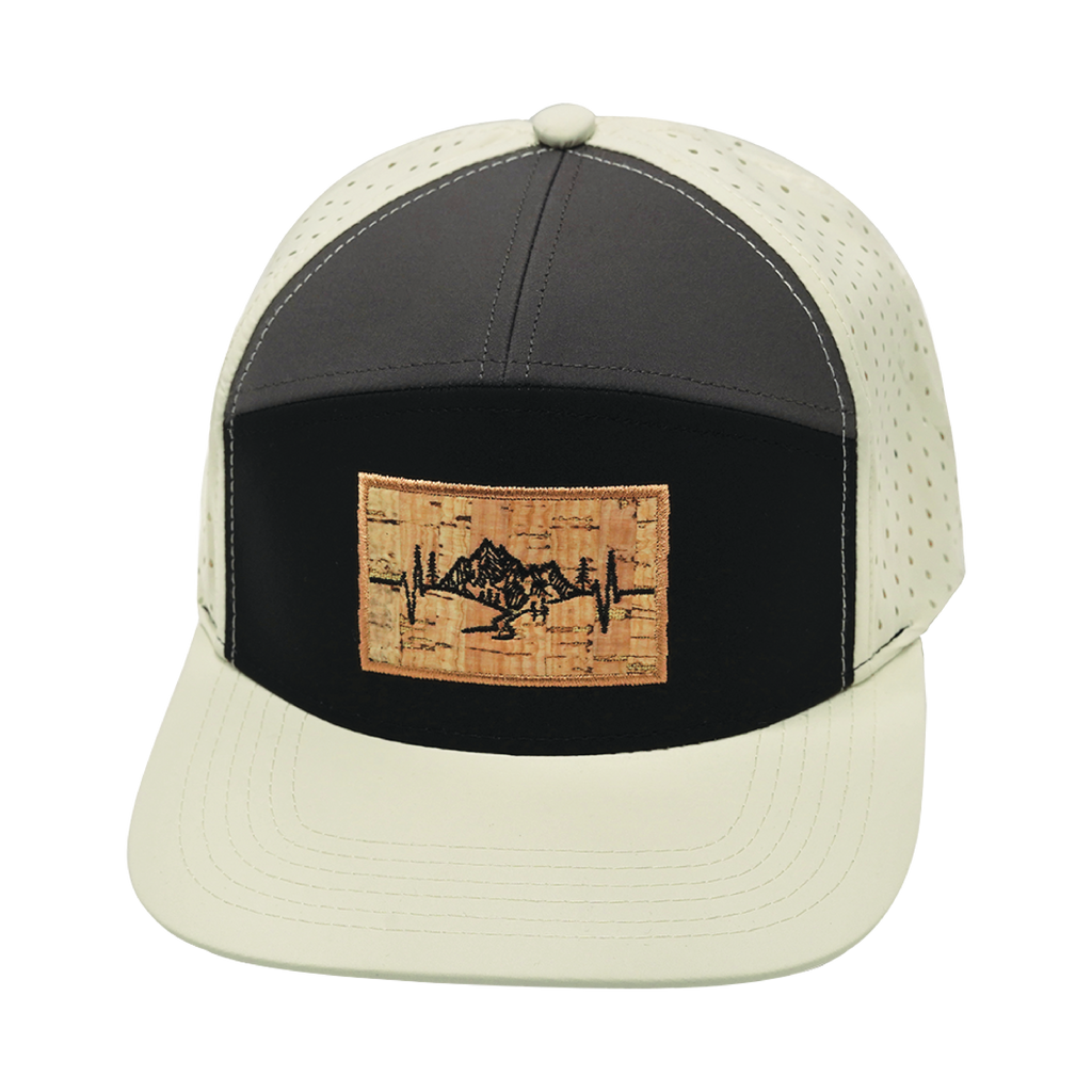 Mountains Hat - Flat Bill - Cream / Black / Charcoal - Laser Mesh
