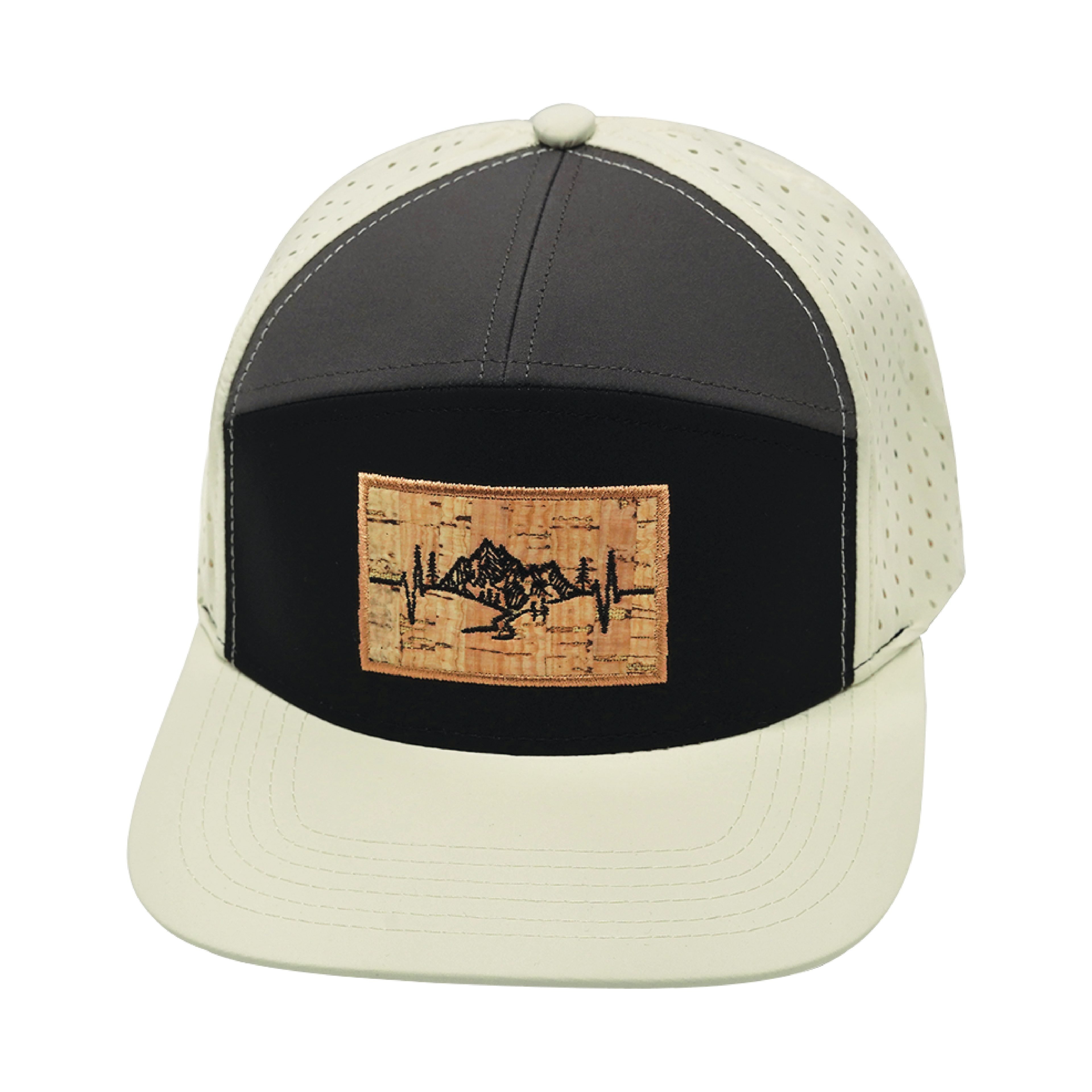 Mountains Hat - Flat Bill - Cream / Black / Charcoal - Laser Mesh