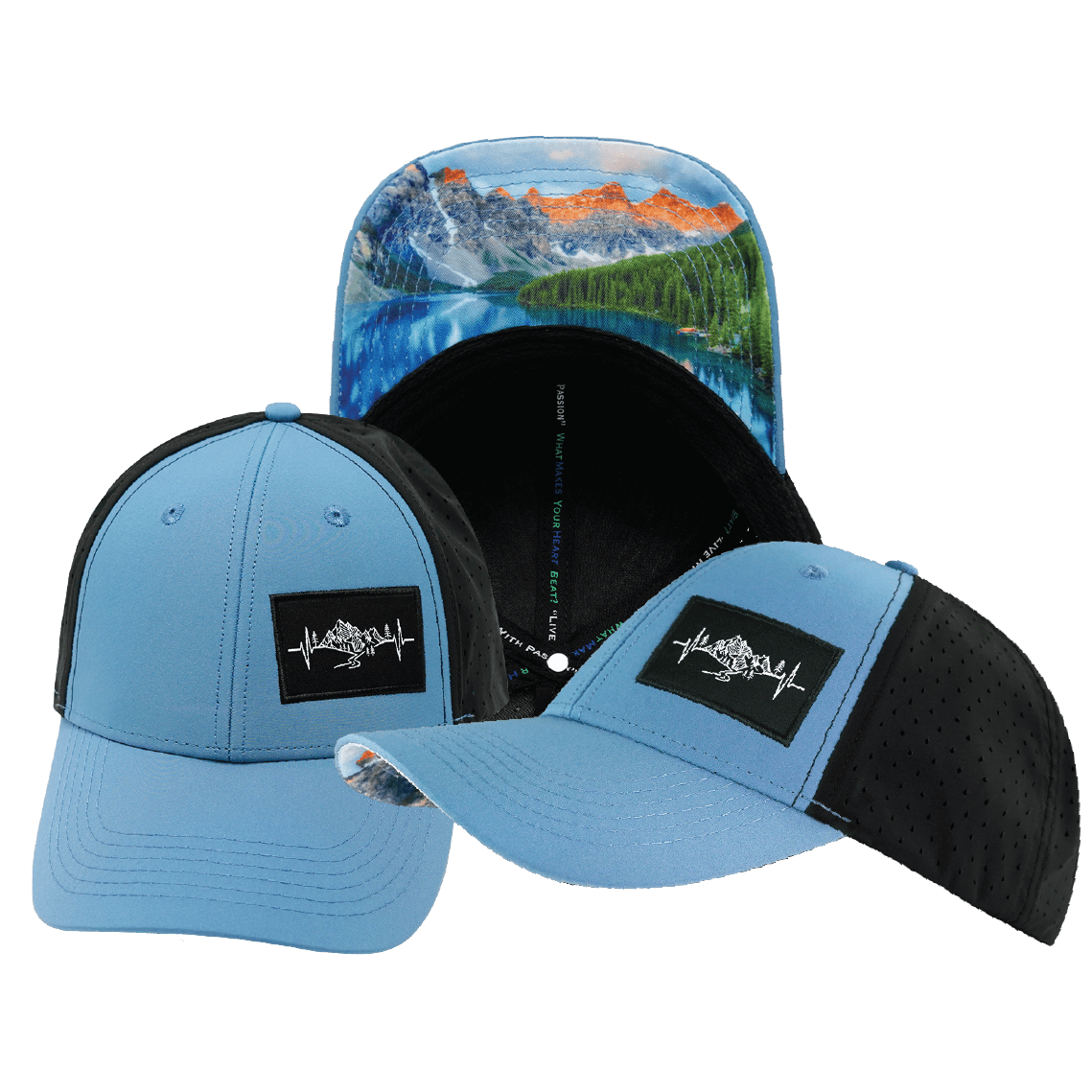 Mountains Hat - Low Profile - Ponytail - Blue / Black - Laser Mesh