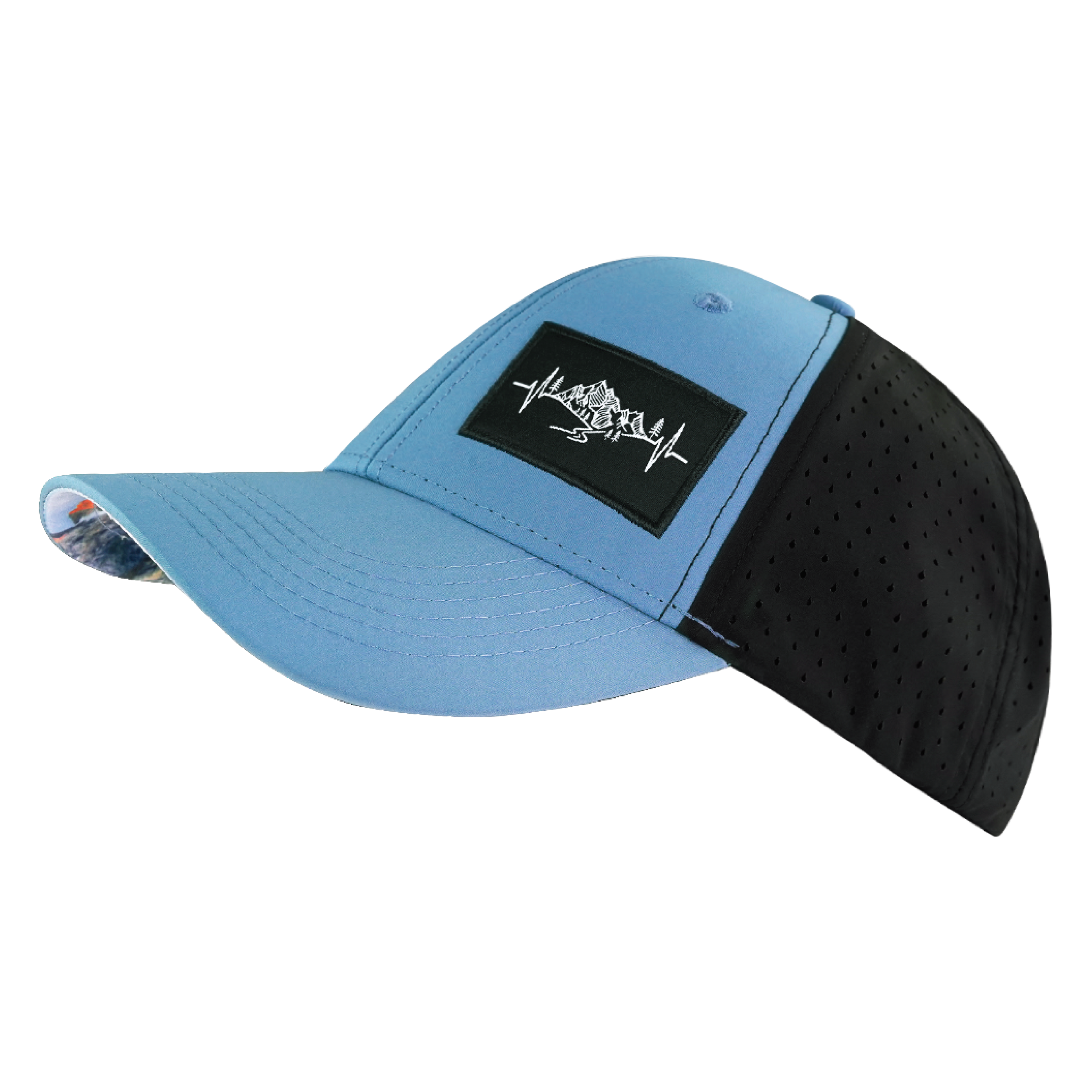 Mountains Hat - Low Profile - Ponytail - Blue / Black - Laser Mesh