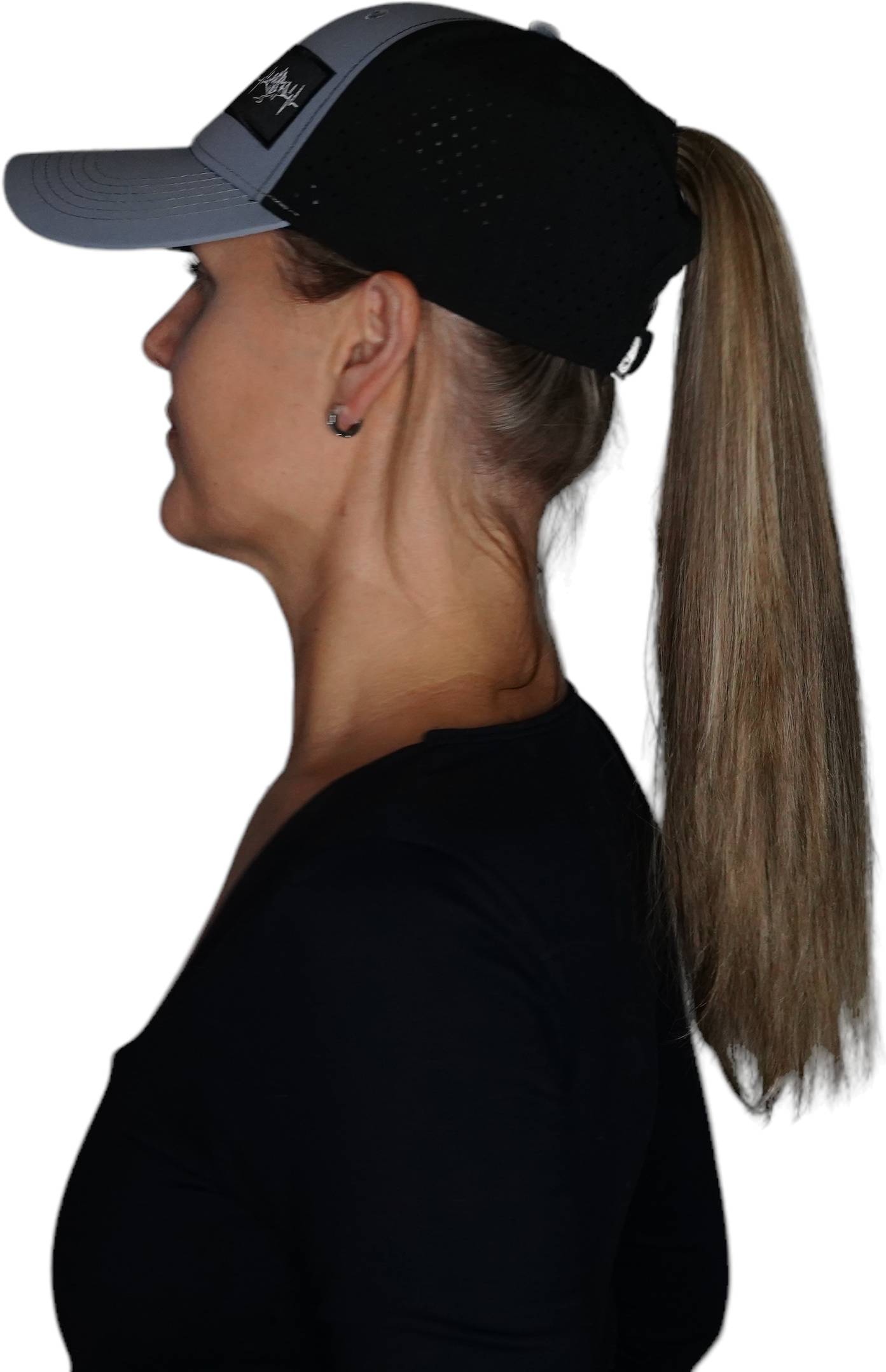 Mountains Hat - Low Profile - Ponytail - Gray Blue / Black - Laser Mesh