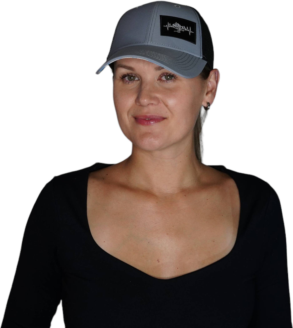 Mountains Hat - Low Profile - Ponytail - Gray Blue / Black - Laser Mesh