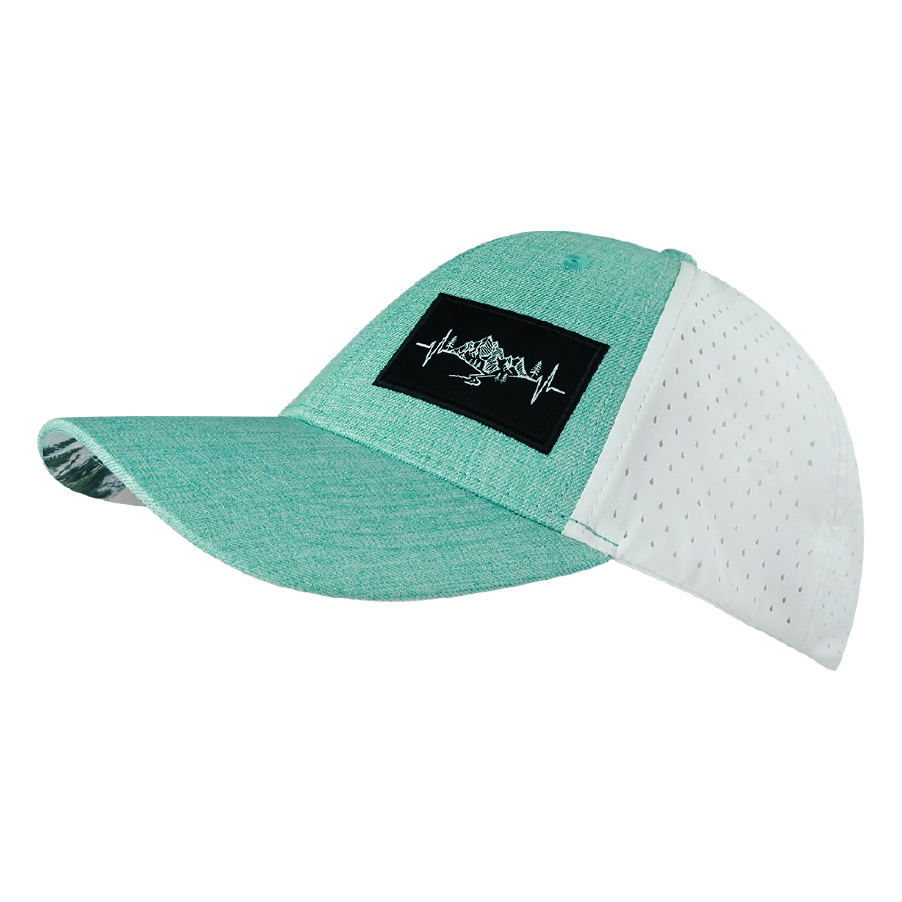 Mountains Hat - Low Profile - Ponytail - Teal / White - Laser Mesh
