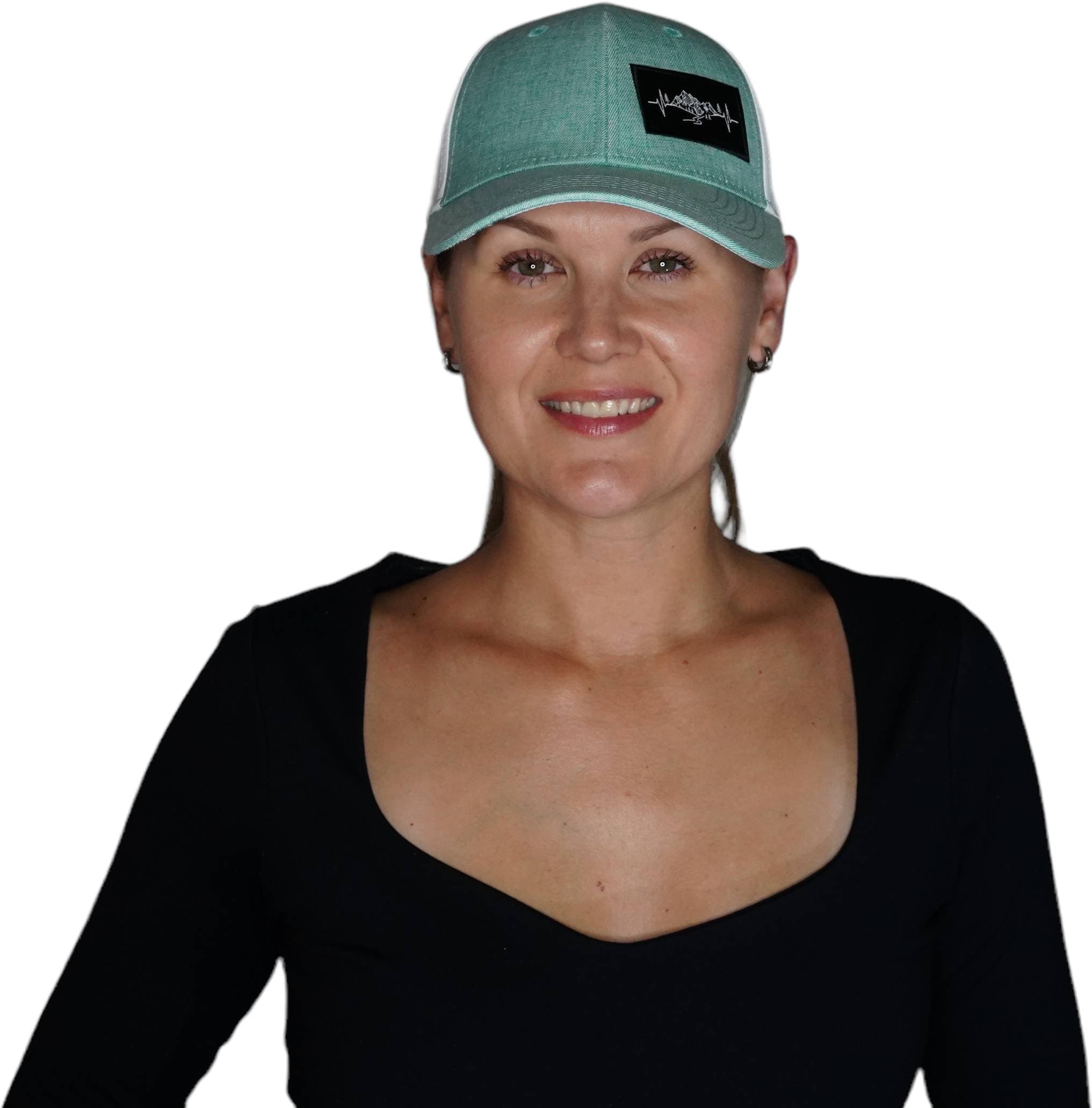 Mountains Hat - Low Profile - Ponytail - Teal / White - Laser Mesh