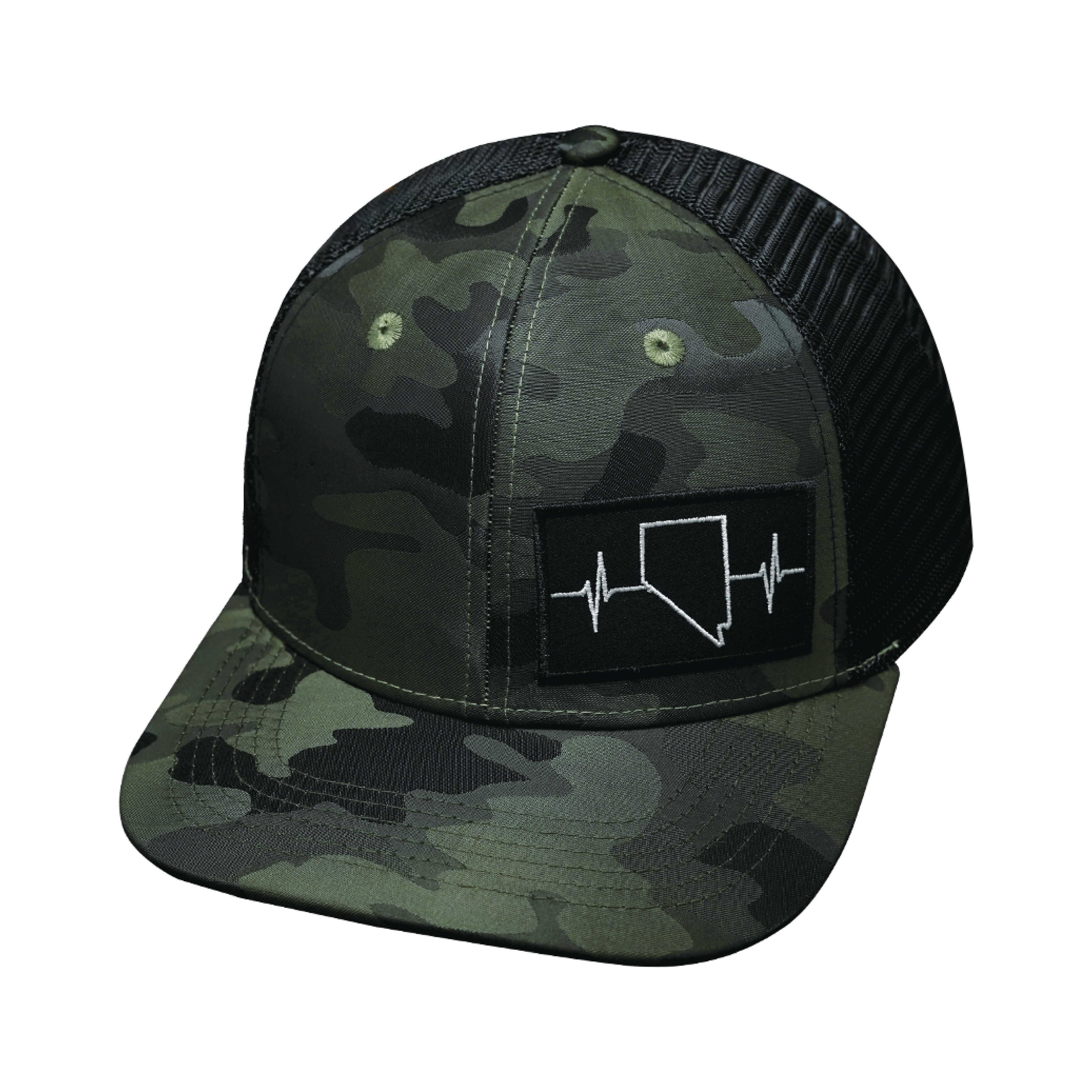 Nevada Hat - Baseball Hat - Green Camo / Black - Trucker Mesh