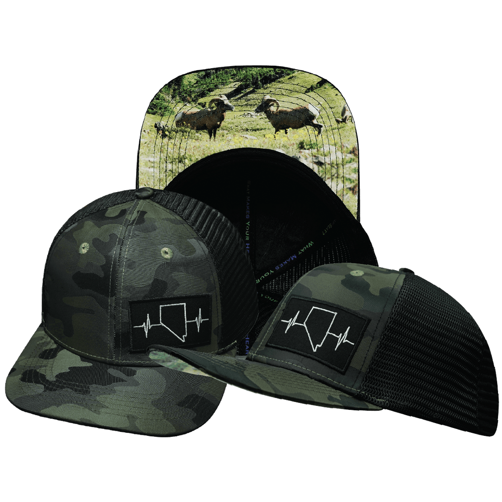 Nevada Hat - Baseball Hat - Green Camo / Black - Trucker Mesh