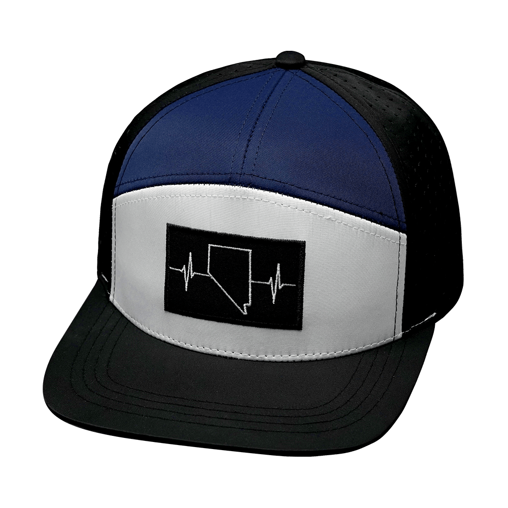 Nevada Hat - Flat Bill - Black / White / Navy - Laser Mesh