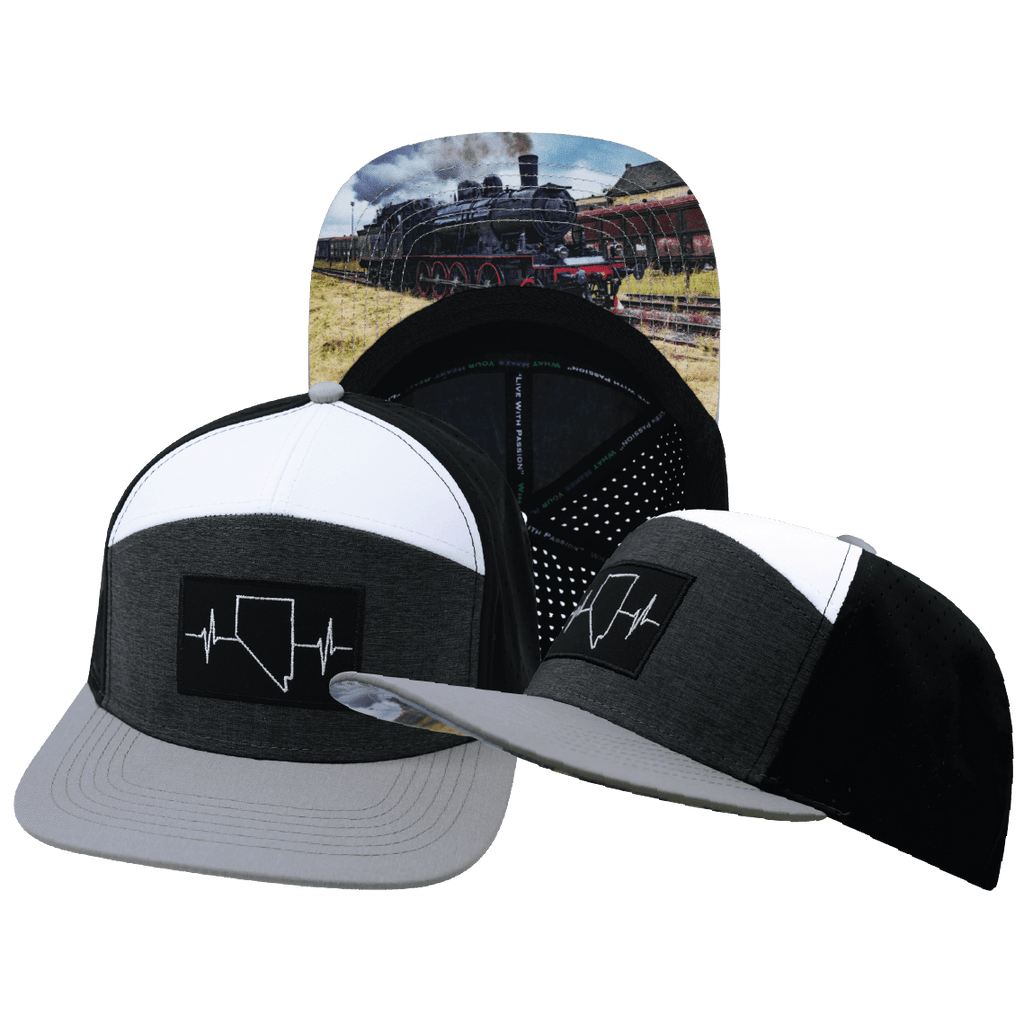 Nevada Hat - Flat Bill - Gray / Charcoal / White / Black - Laser Mesh