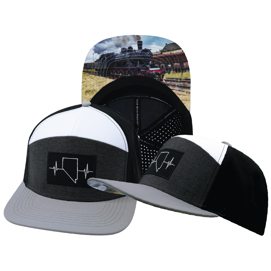 Nevada Hat - Flat Bill - Gray / Charcoal / White / Black - Laser Mesh