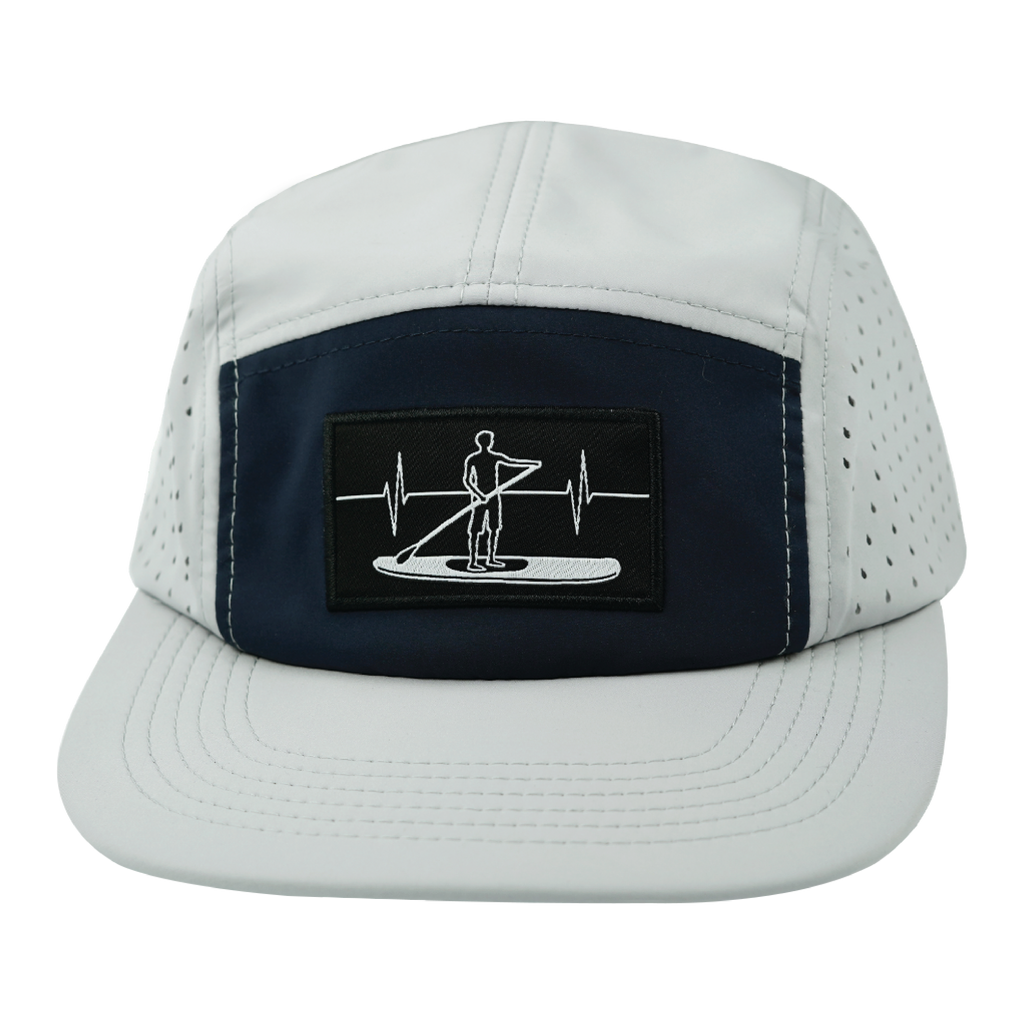 Paddle Board Hat - 5 Panel - Gray / Navy - Laser Mesh