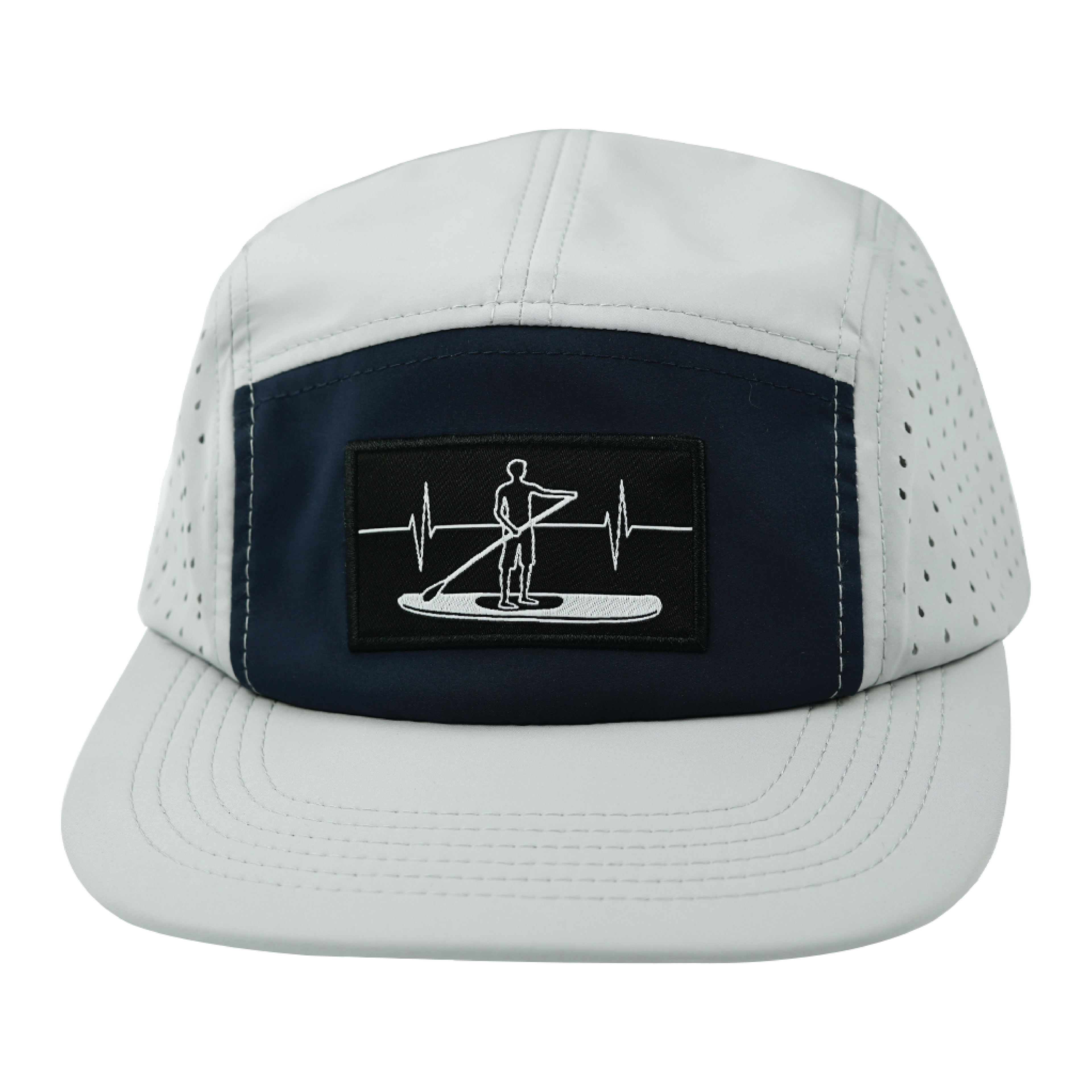 Paddle Board Hat - 5 Panel - Gray / Navy - Laser Mesh