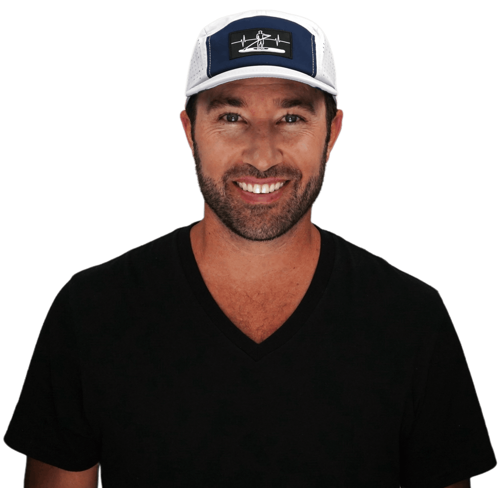 Paddle Board Hat - 5 Panel - Gray / Navy - Laser Mesh