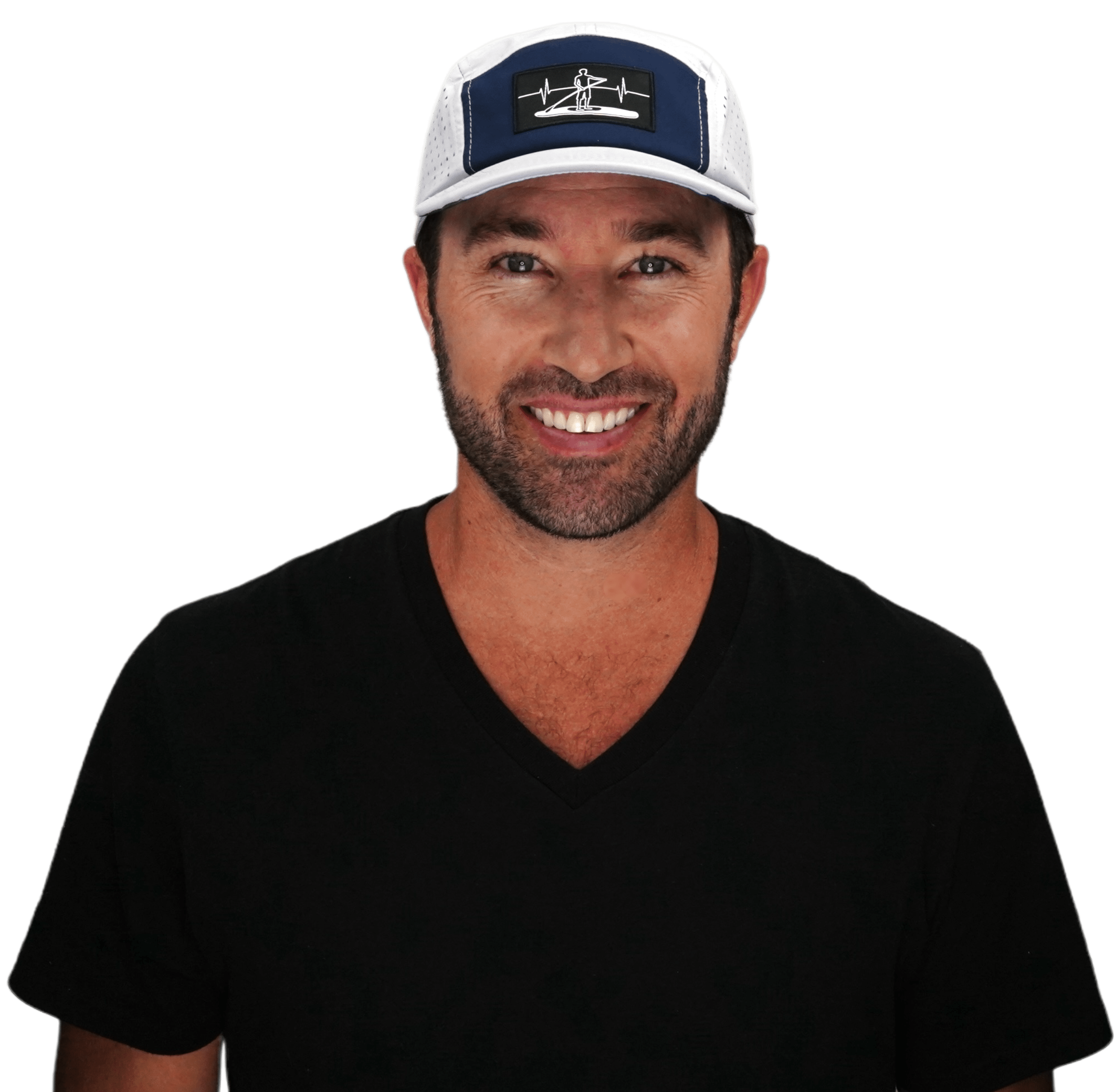 Paddle Board Hat - 5 Panel - Gray / Navy - Laser Mesh