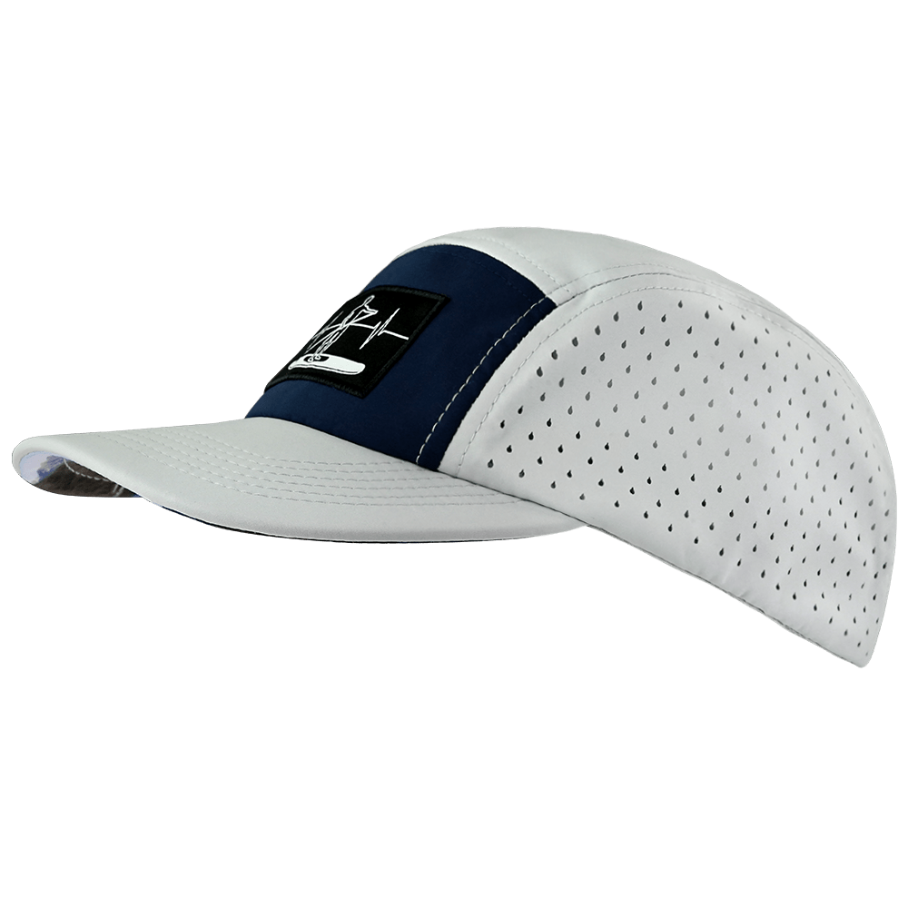 Paddle Board Hat - 5 Panel - Gray / Navy - Laser Mesh