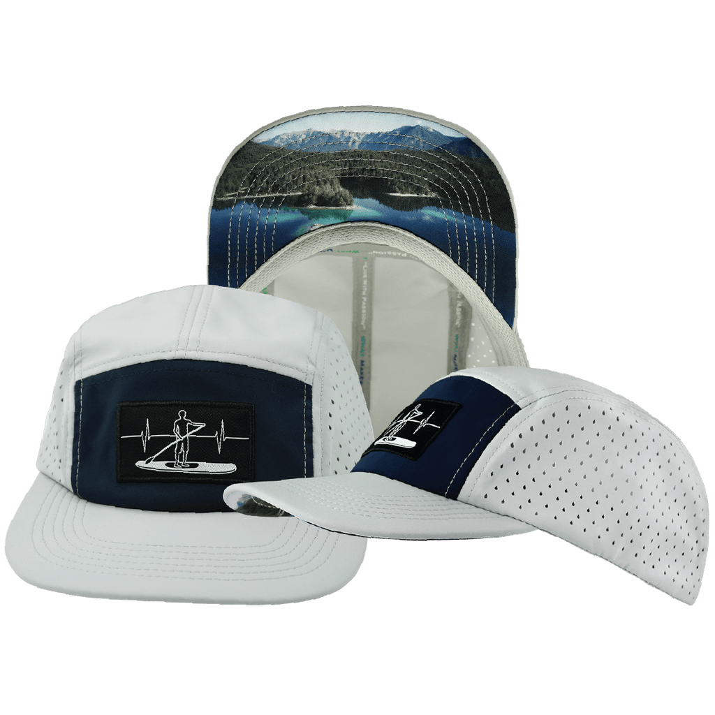 Paddle Board Hat - 5 Panel - Gray / Navy - Laser Mesh