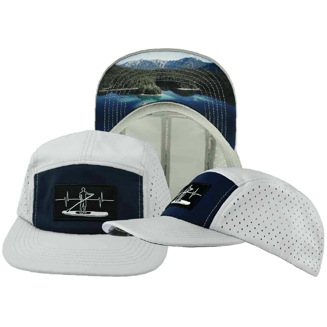 Paddle Board Hat - 5 Panel - Gray / Navy - Laser Mesh