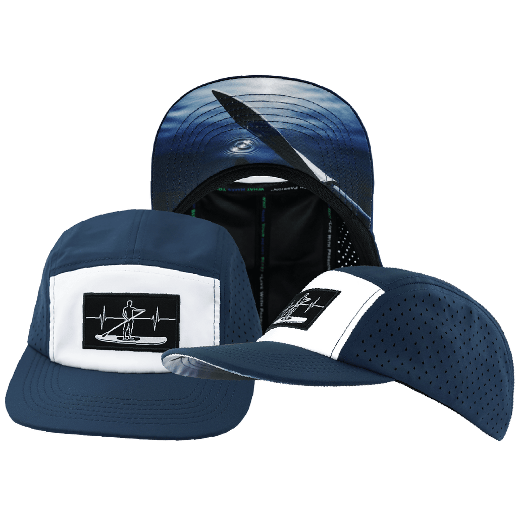 Paddle Board Hat - 5 Panel - Navy / White - Laser Mesh