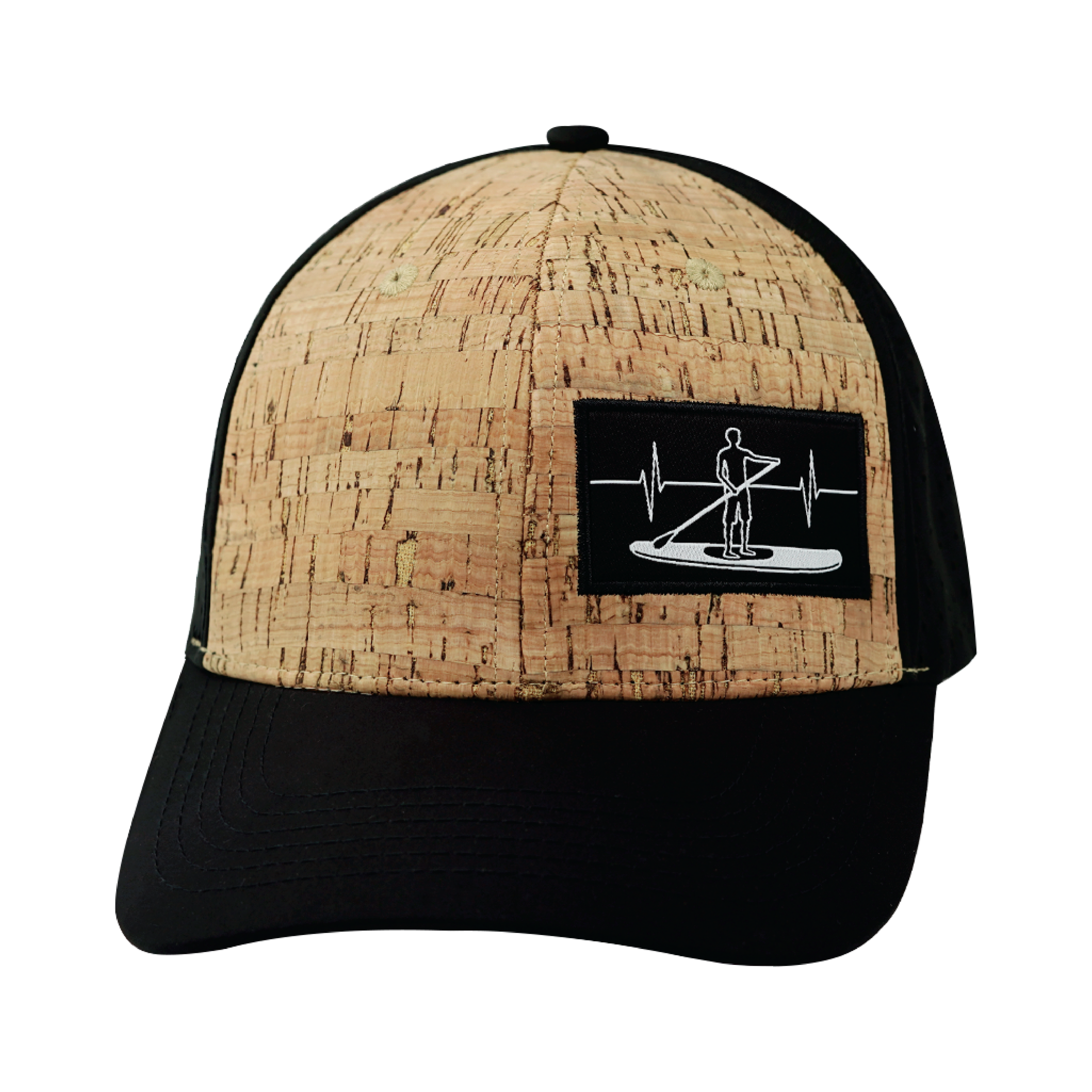 Paddle Board Hat - Baseball Hat Fit - Cork - Black - Laser Mesh