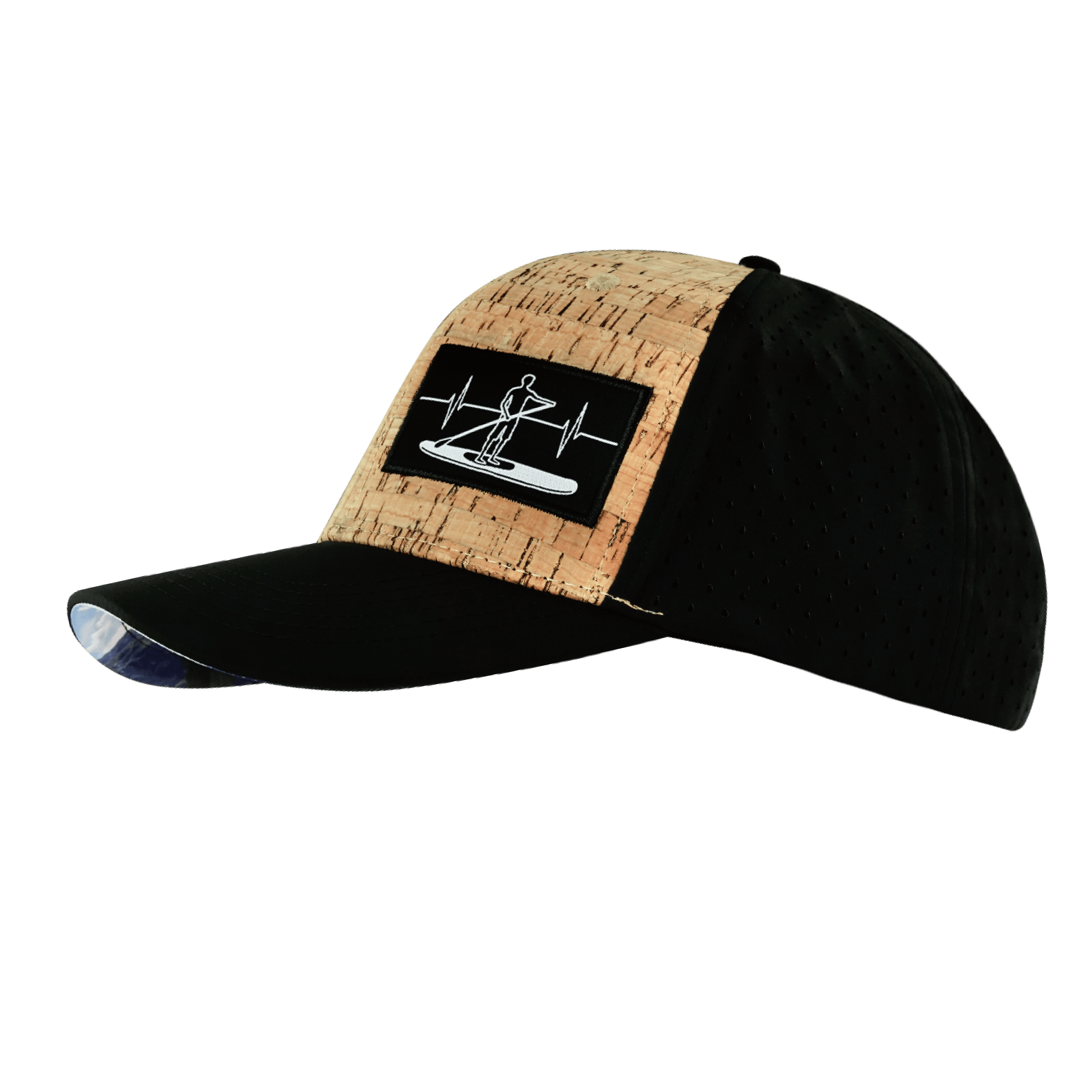 Paddle Board Hat - Baseball Hat Fit - Cork - Black - Laser Mesh