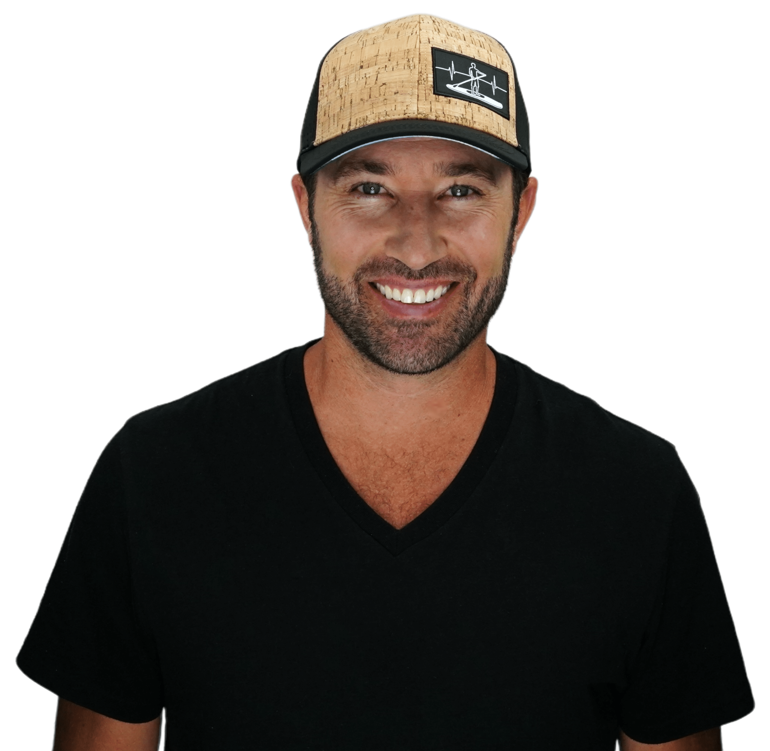 Paddle Board Hat - Baseball Hat Fit - Cork - Black - Laser Mesh