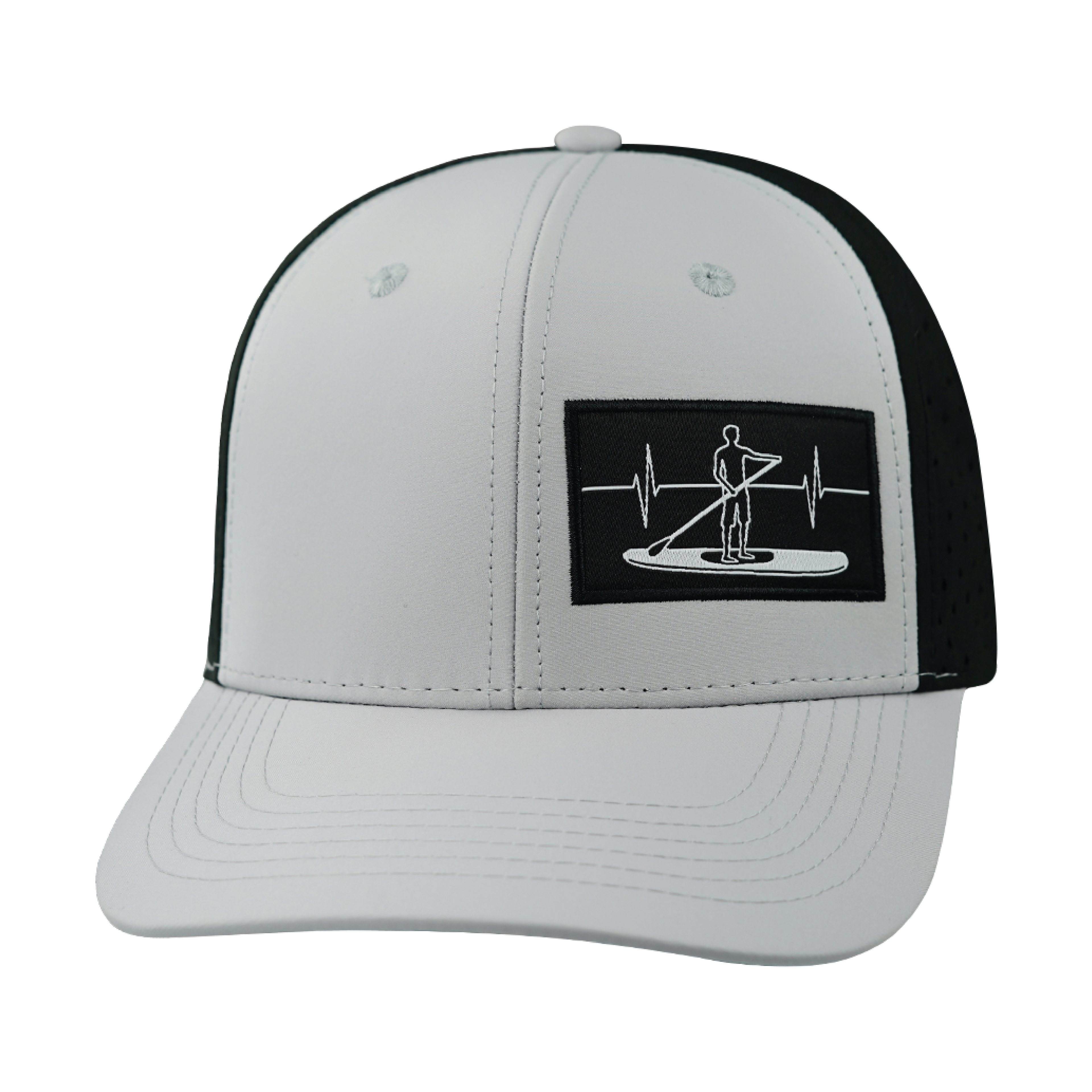 Paddle Board Hat - Baseball Hat Fit - Gray / Black - Laser Mesh