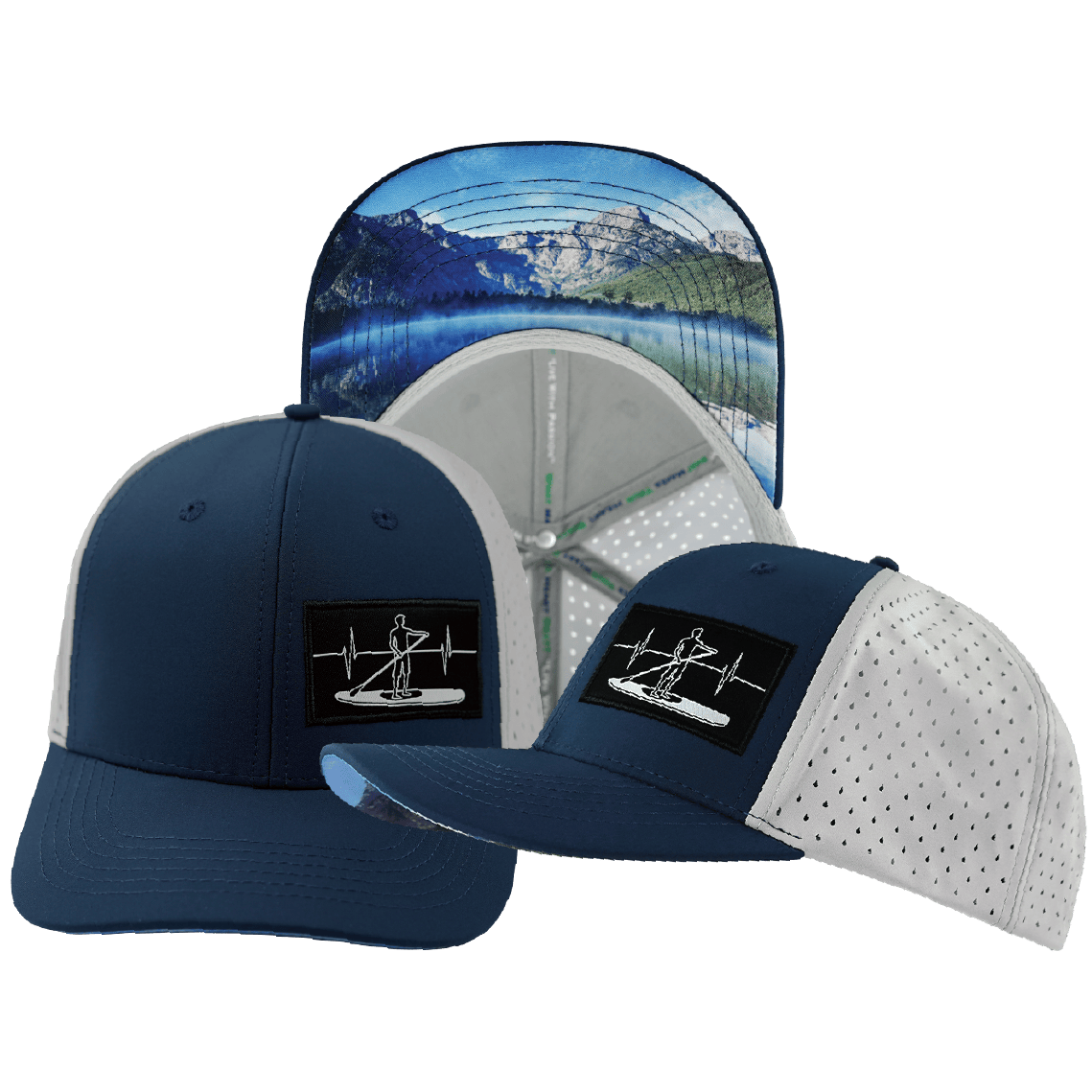 Paddle Board Hat - Baseball Hat Fit - Navy / Gray - Laser Mesh
