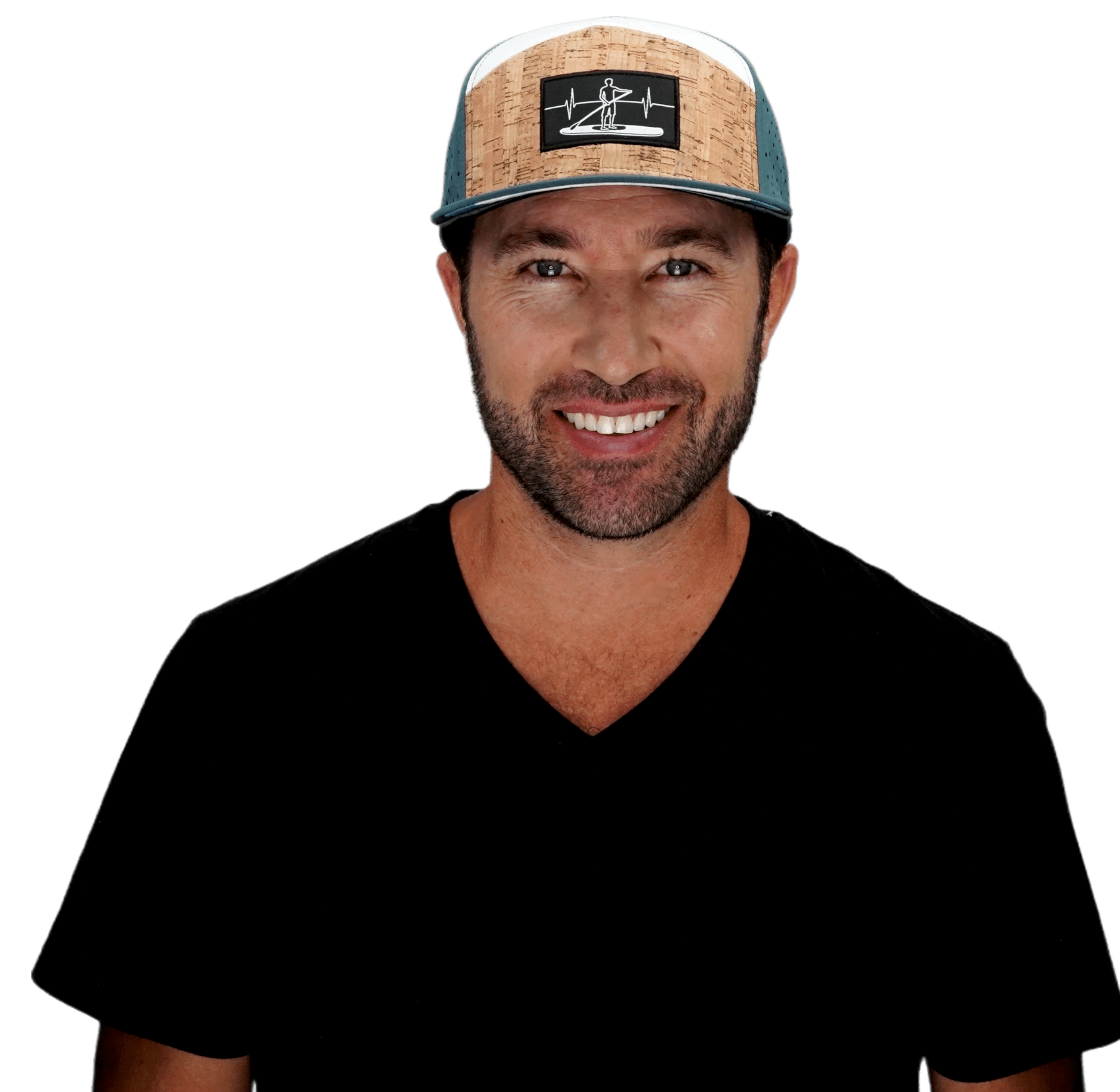 Paddle Board Hat - Flat Bill - Cork - Dark Teal / White - Laser Mesh