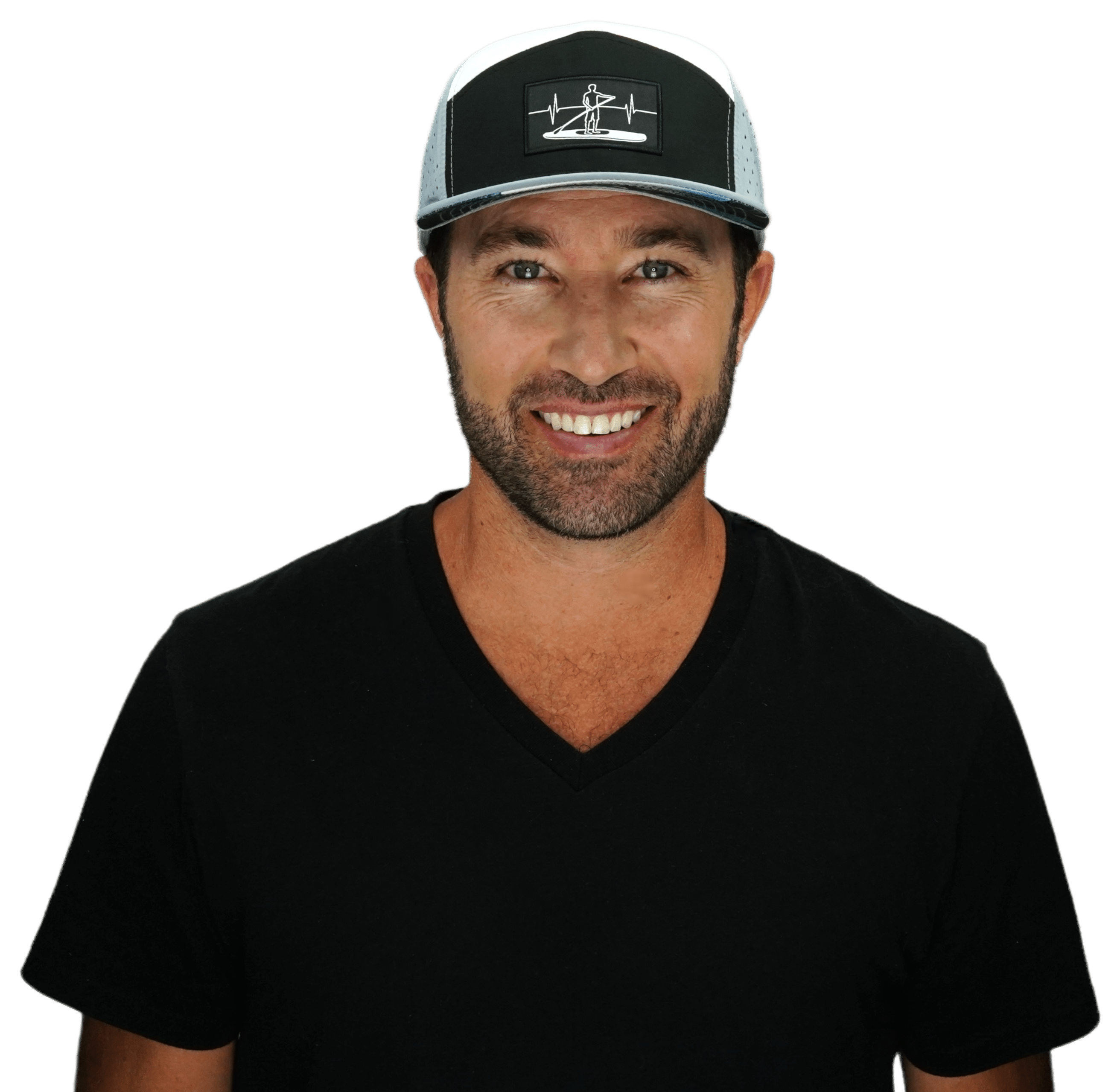Paddle Board Hat - Flat Bill - Gray / Black / White - Laser Mesh