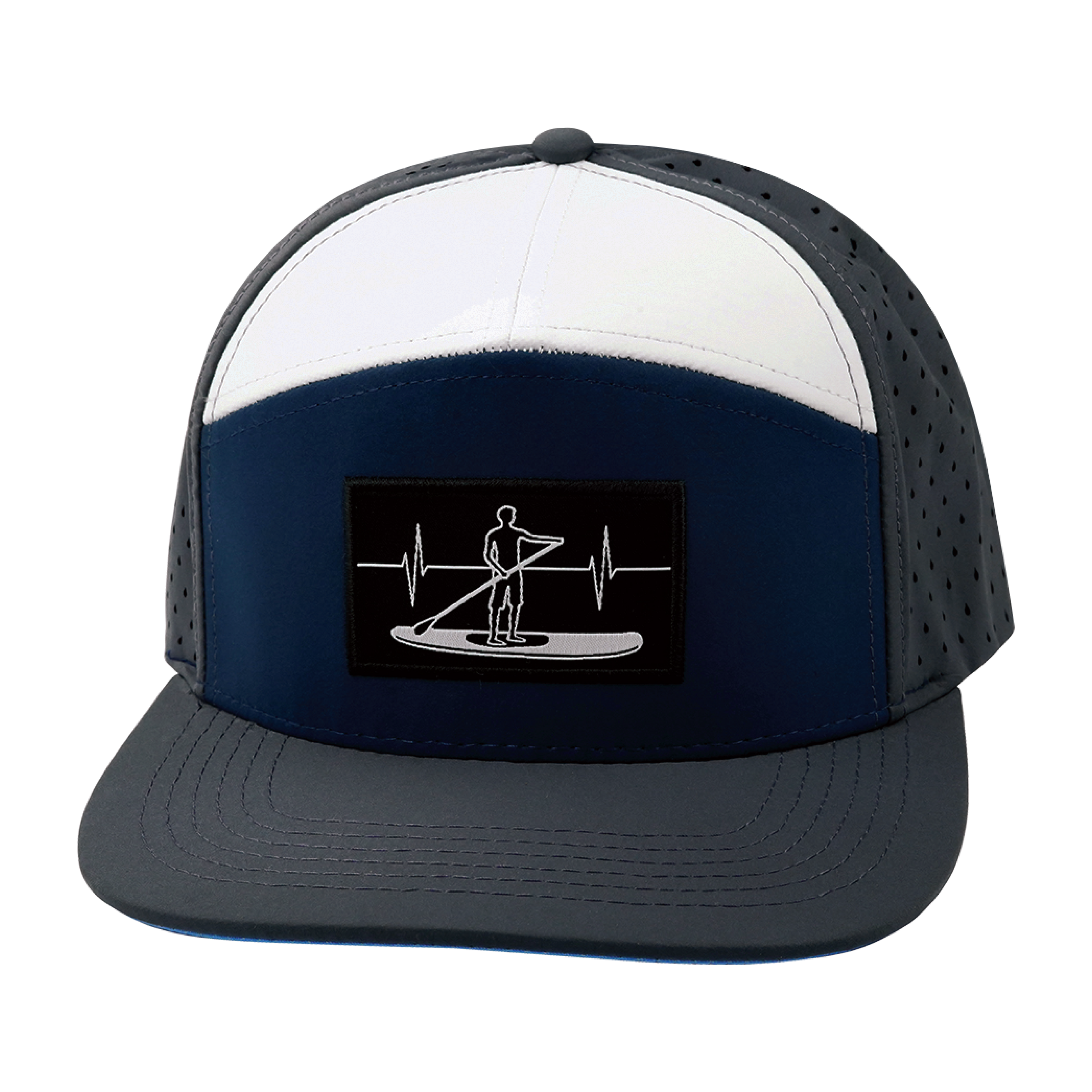 Paddle Board Hat - Flat Bill - Charcoal / Navy / White - Laser Mesh