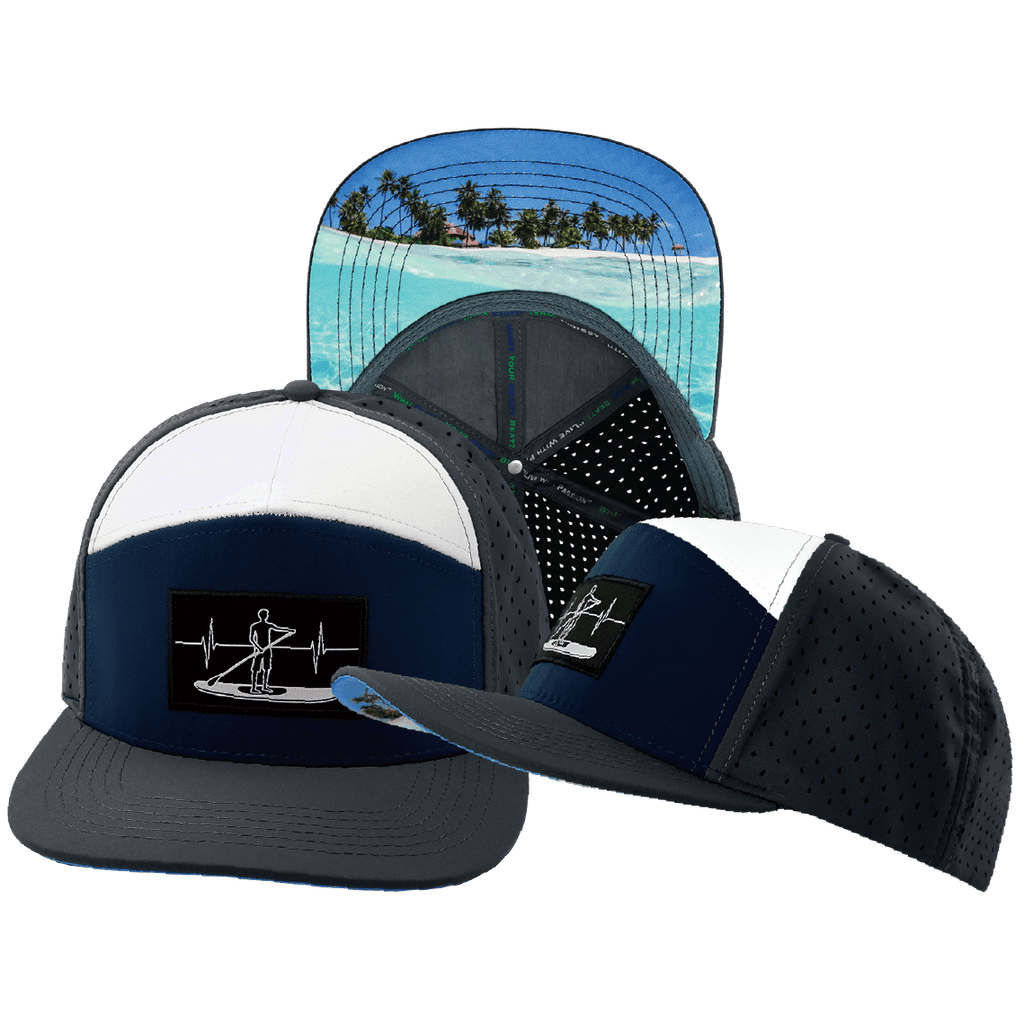 Paddle Board Hat - Flat Bill - Charcoal / Navy / White - Laser Mesh