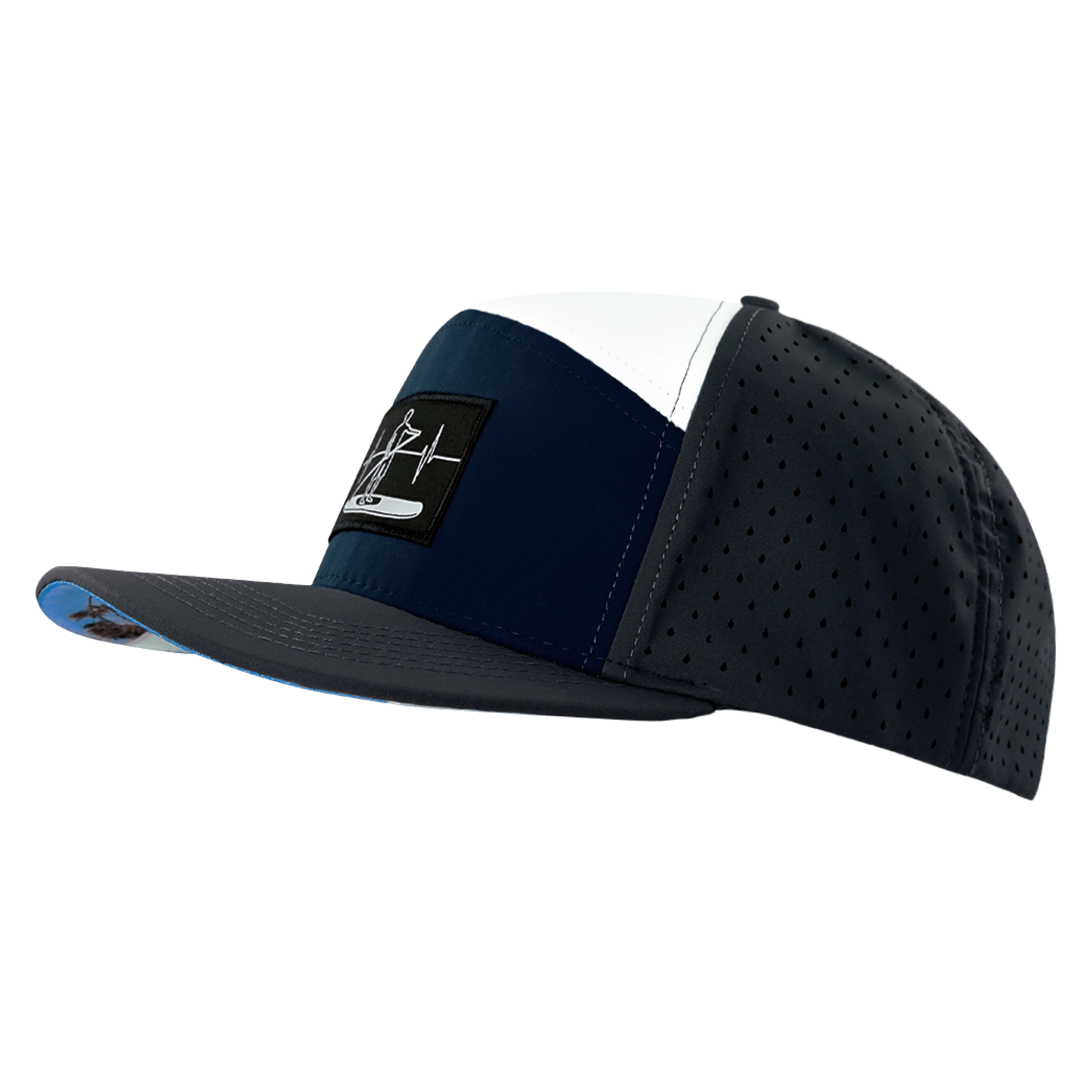 Paddle Board Hat - Flat Bill - Charcoal / Navy / White - Laser Mesh