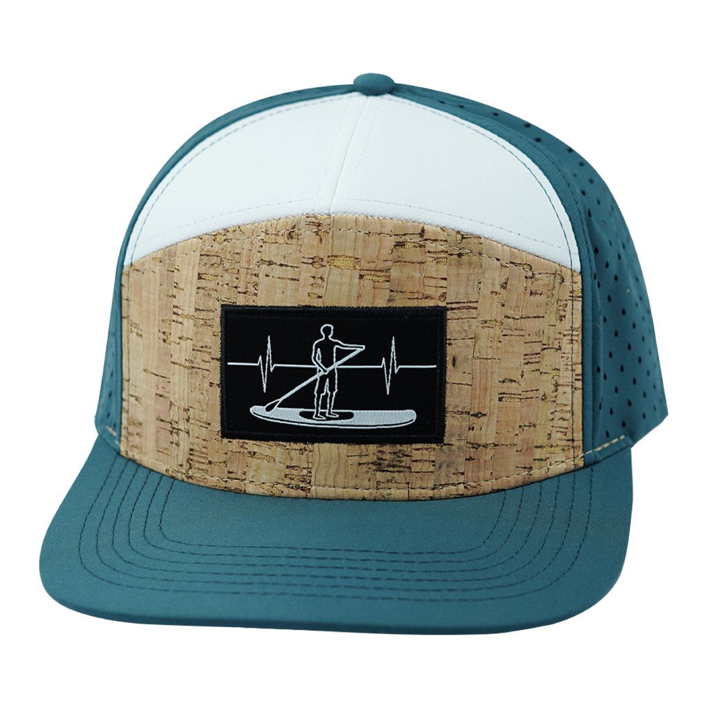 Paddle Board Hat - Flat Bill - Cork - Dark Teal / White - Laser Mesh