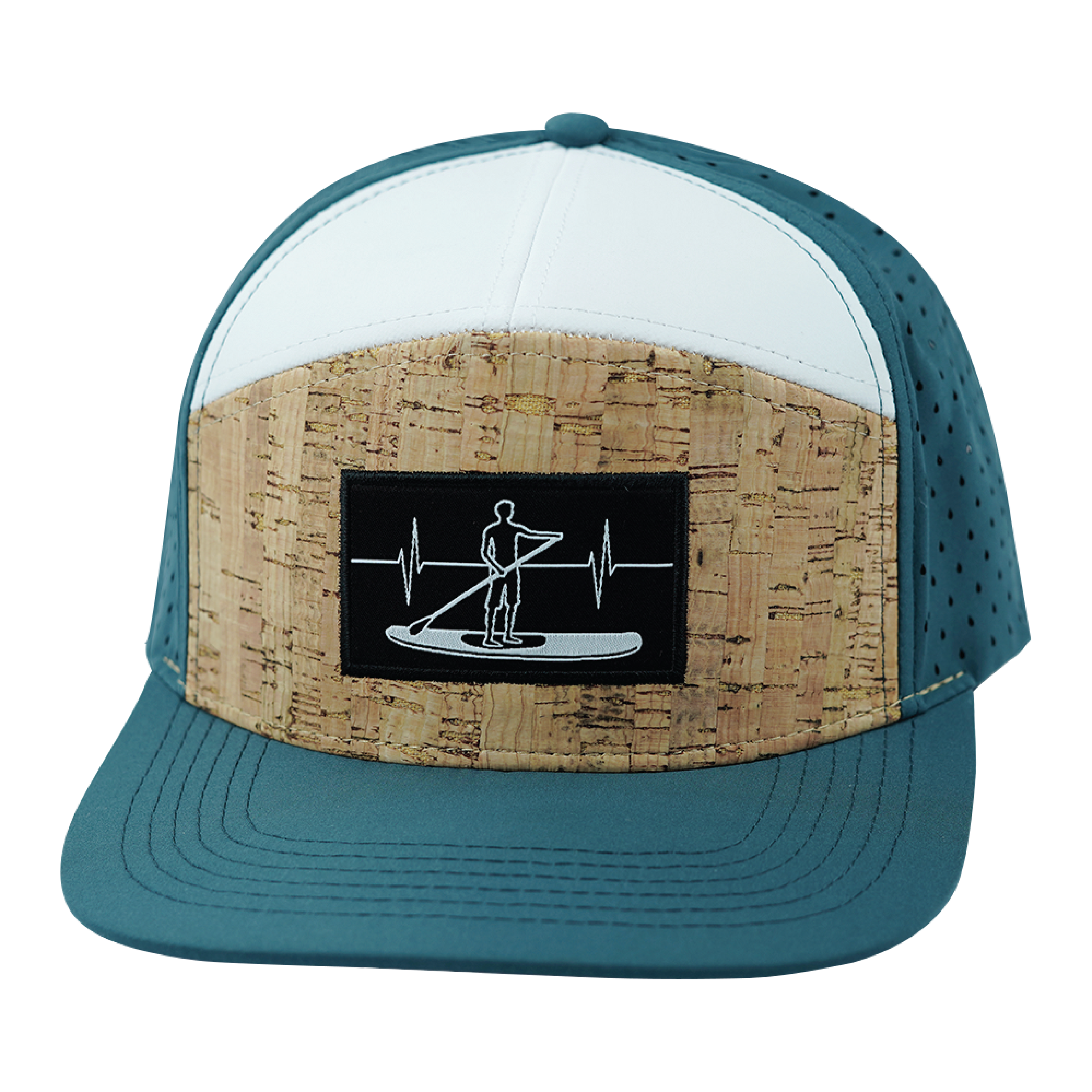 Paddle Board Hat - Flat Bill - Cork - Dark Teal / White - Laser Mesh