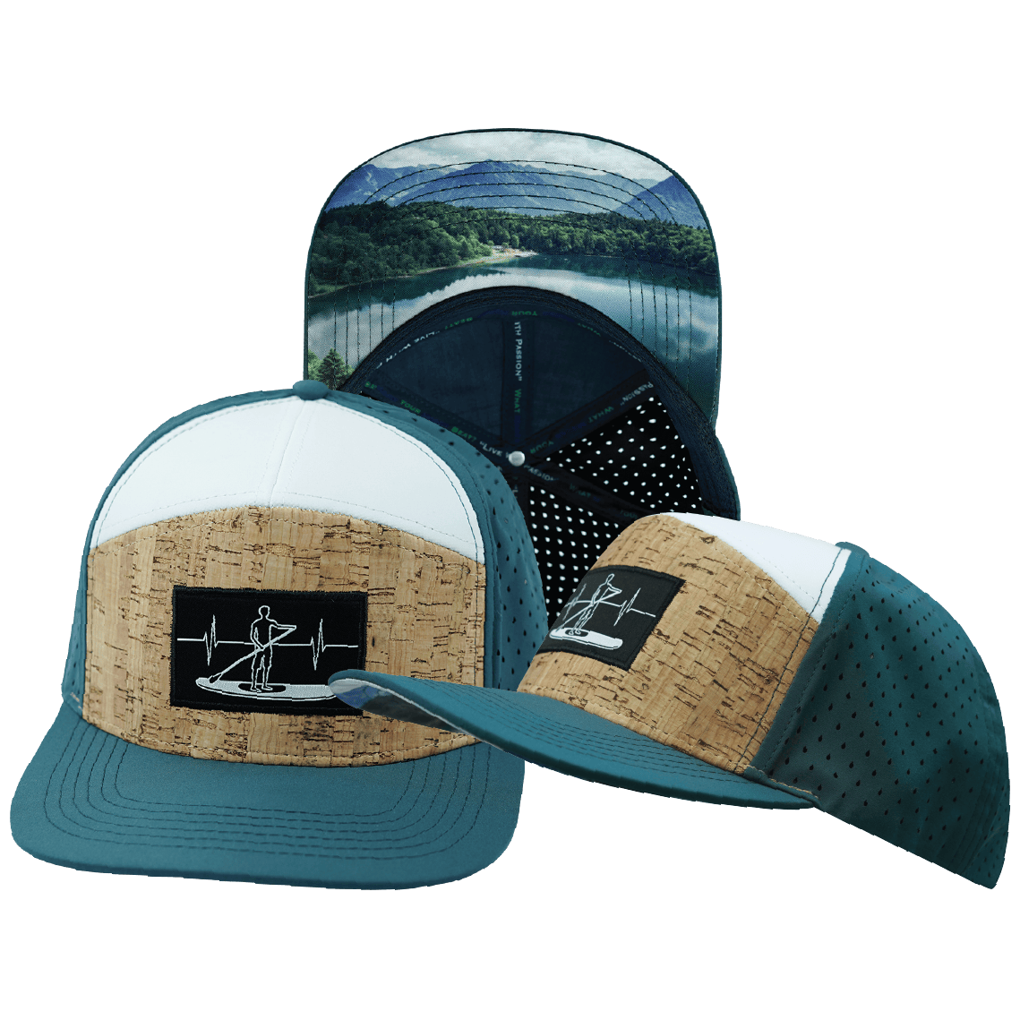 Paddle Board Hat - Flat Bill - Cork - Dark Teal / White - Laser Mesh